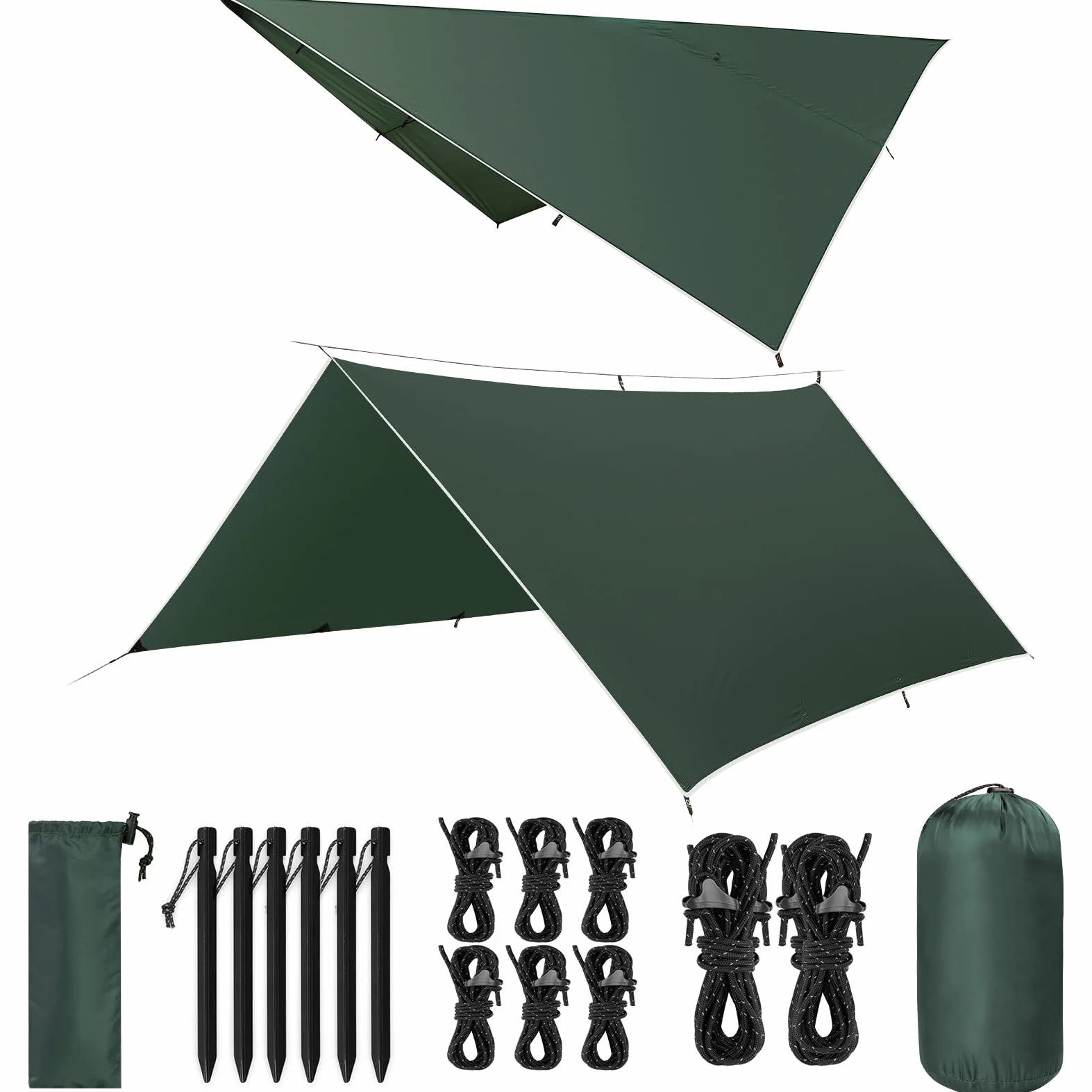 Toldo Camping 3x3m Impermeable Ultraligero Portátil Protección UV Anti Desgarro Tarp Picnic Pesca Senderismo Verde Oscuro