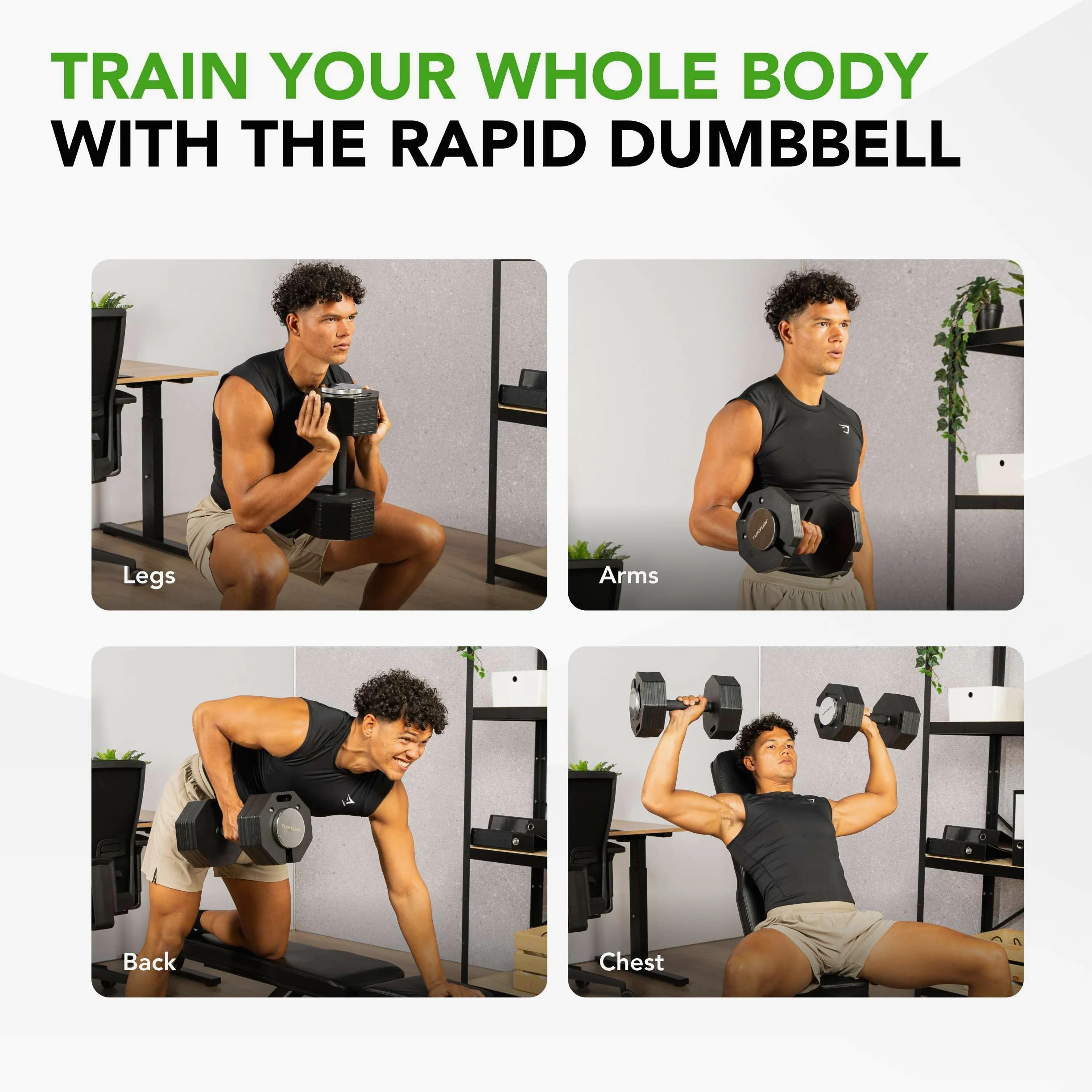 Tunturi Rapid - Mancuernas ajustables - Juego individual de 36 kg - Ajustable de 4 a 36 kg - 17 mancuernas en 1 - Juego de pesas para el hogar