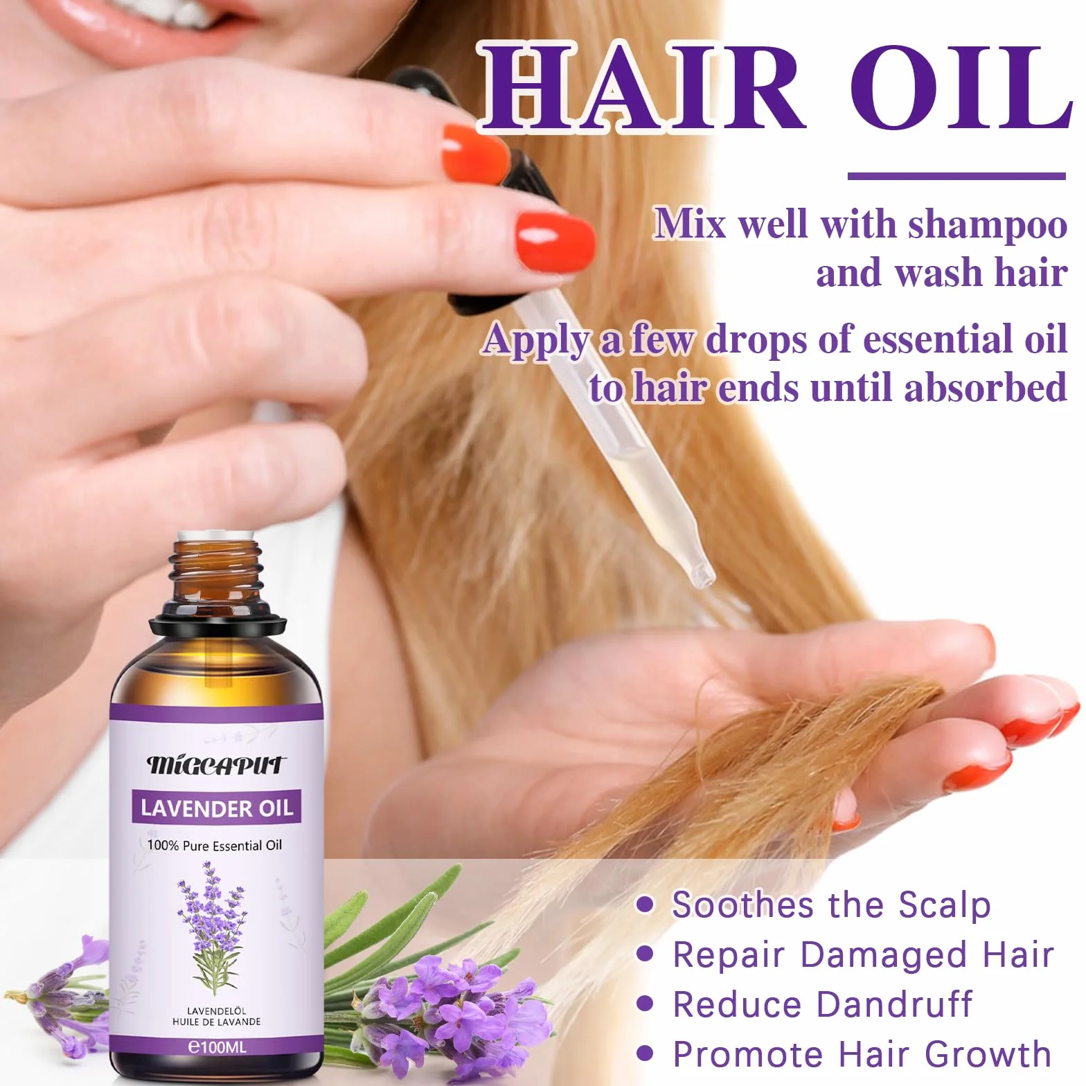 Aceite Esencial de Lavanda 100ML 100% Puro Natural para Aromaterapia, Cuidado de la Piel y Anti Acné