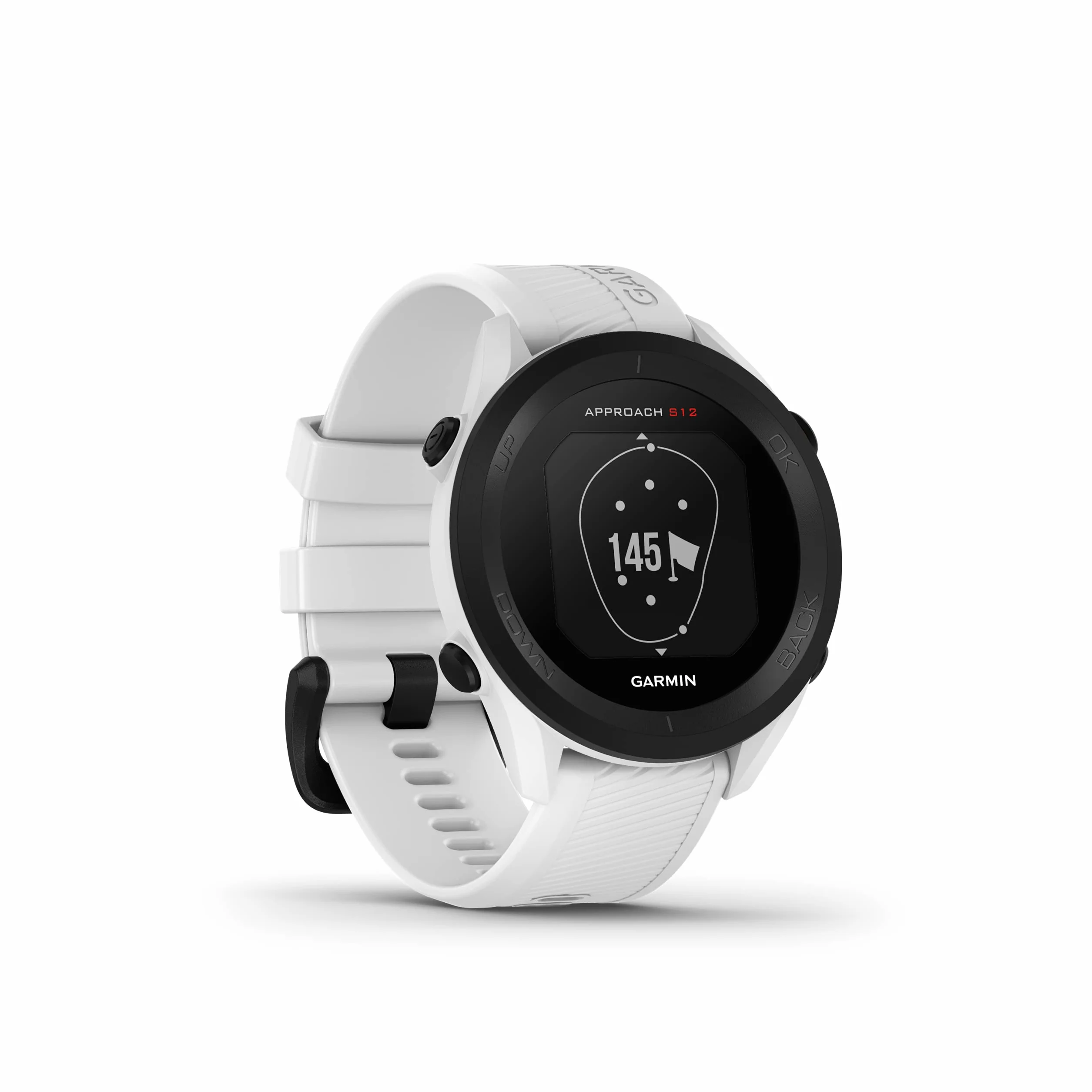 Garmin Approach S12, Reloj para Golf, Campos mundiales preinstalados, Bluetooth y Resistente al Agua, Blanco (Reacondicionado)
