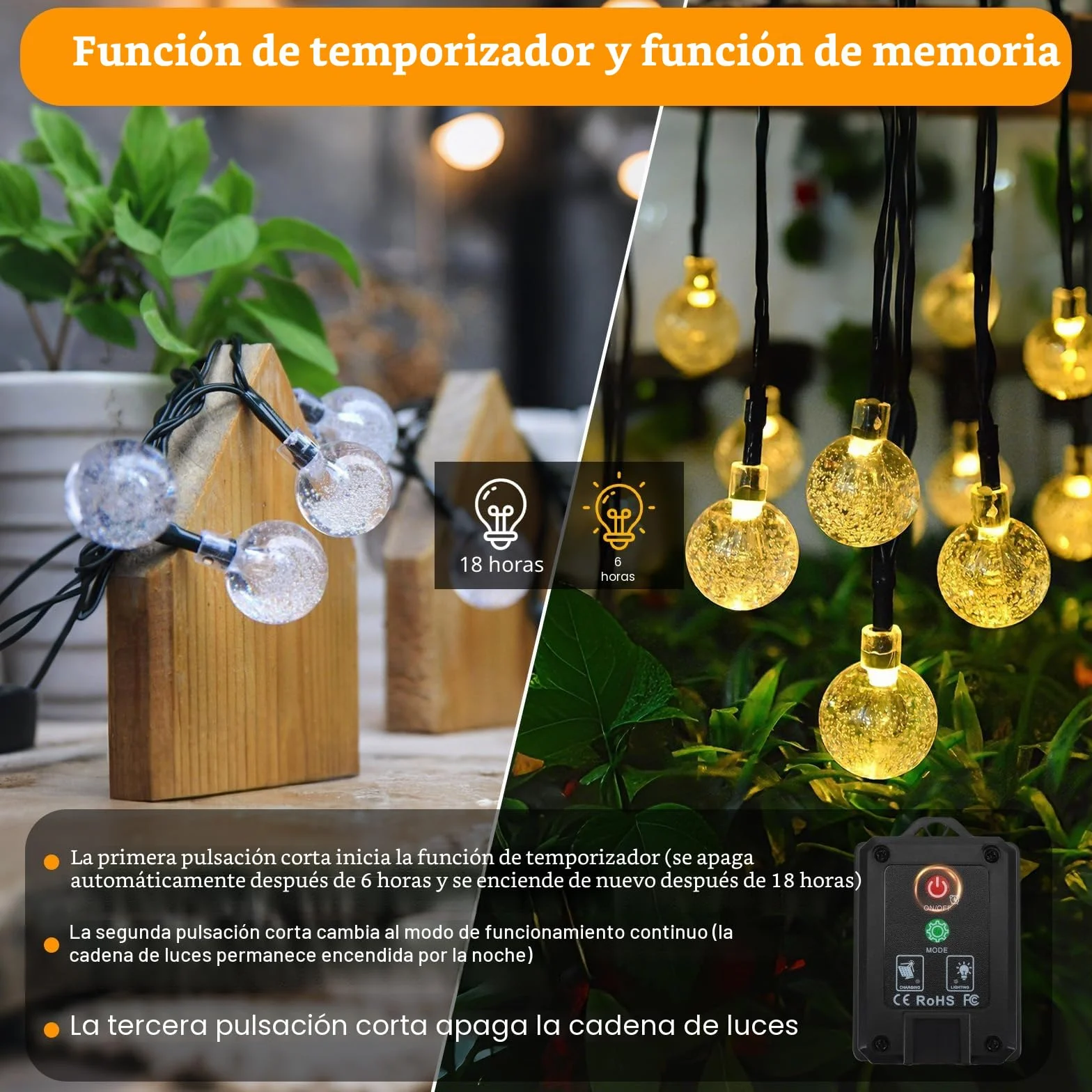 Realky Guirnaldas Luces Exterior Solar 100 LED 18M IP65 Impermeable Blanco Cálido