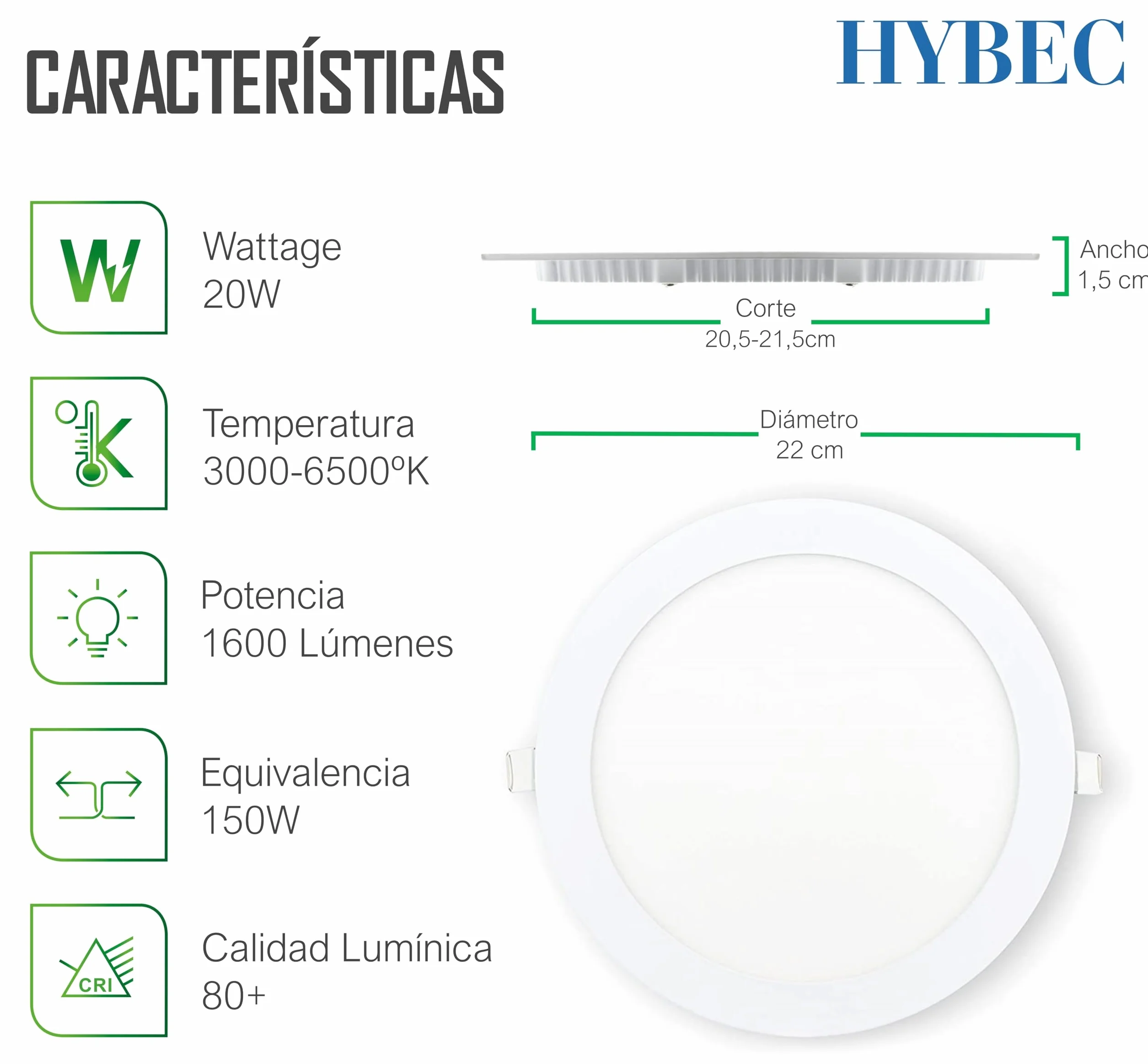 Downlight LED Empotrable 220mm 20W 6500K Pack 2 Focos Interior Techo