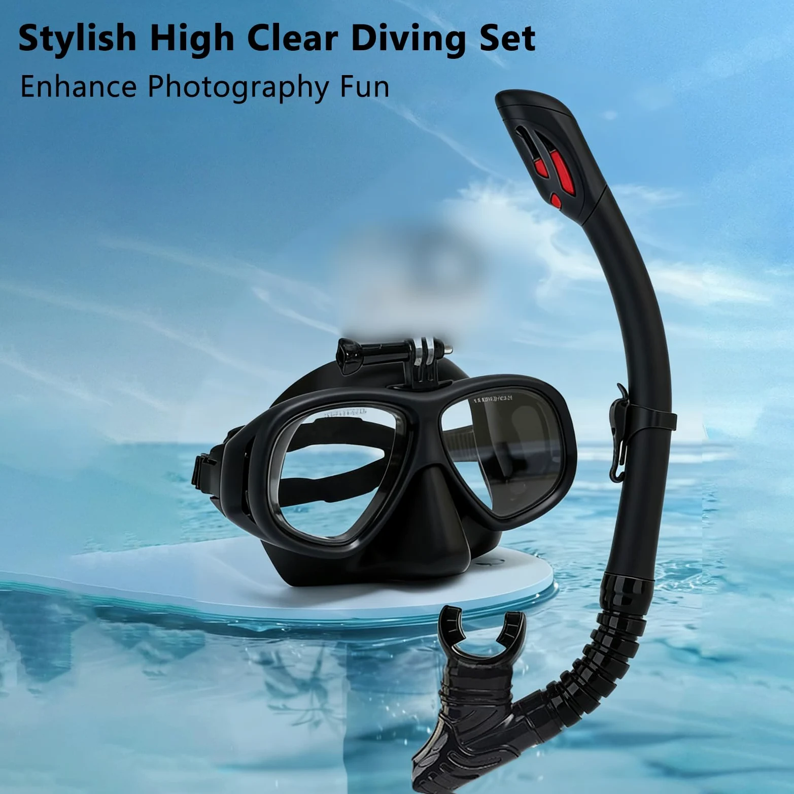 Máscara Snorkel Seca con Soporte Cámara, Gafa Silicona Cómoda | Equipo de Snorkel con Base para cámara; System Seco Respirable, Ideal para Buceo Turístico y Viajes