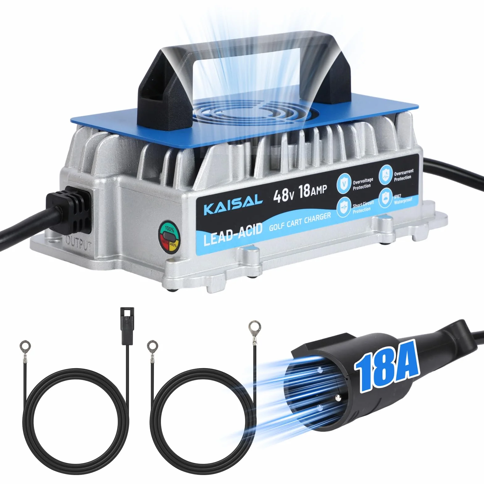 KAISAL 48V 18A Cargador para Carritos de Golf, Cargador de Baterías IP67 Impermeable