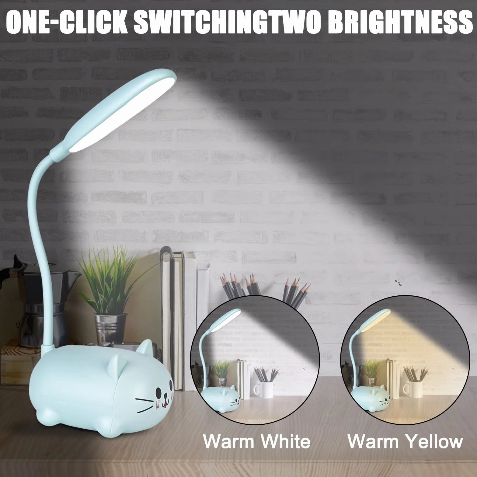 Molbory Lámpara de Escritorio para Niños, Lámpara de Lectura LED Recargable por USB con Protección para los Ojos, Soporte para Teléfono