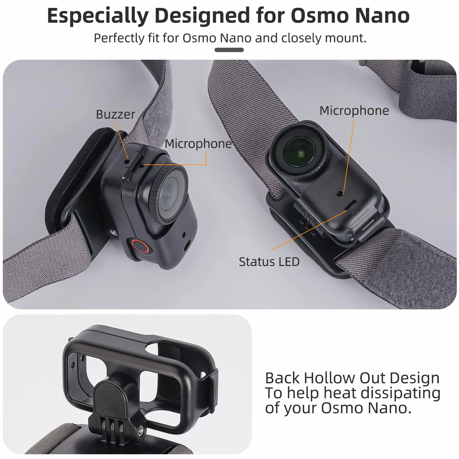 Soporte Arnés para Cabeza Compatible con dji Osmo Nano, Rotación de 360° Ajustable Horizontal-Vertical, Sujeción Manos Libres para Deportes al Aire Libre, Running, Ciclismo, Esquí, Vlogging