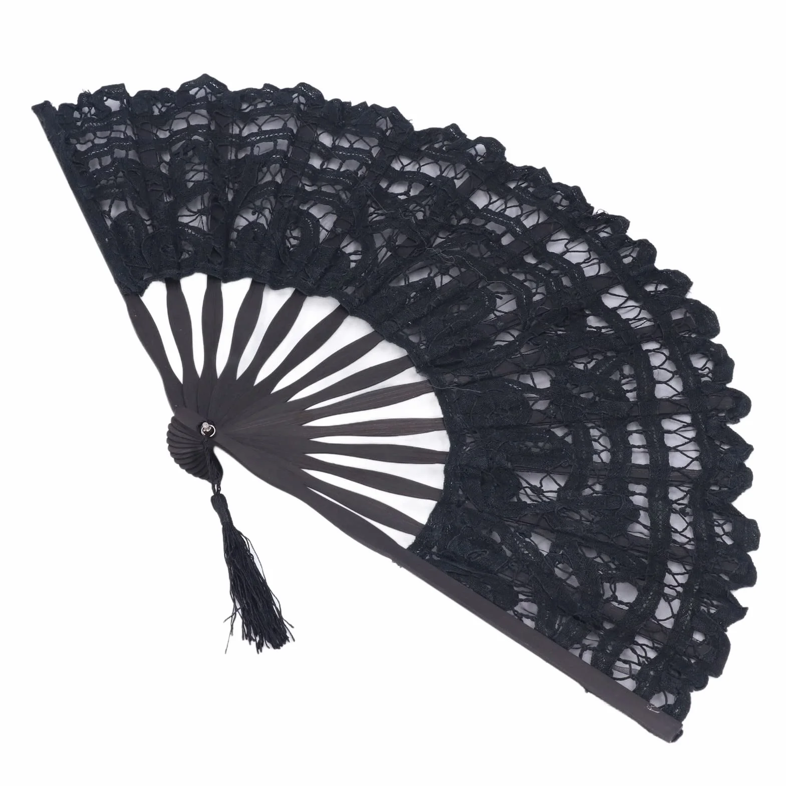 TOPINCN Abanico de Mano Plegable de Encaje de Algodón Abanico de Mano Nupcial Bordado con Bastones de bambú para la Decoración de la Boda Fiesta de Baile (Negro)