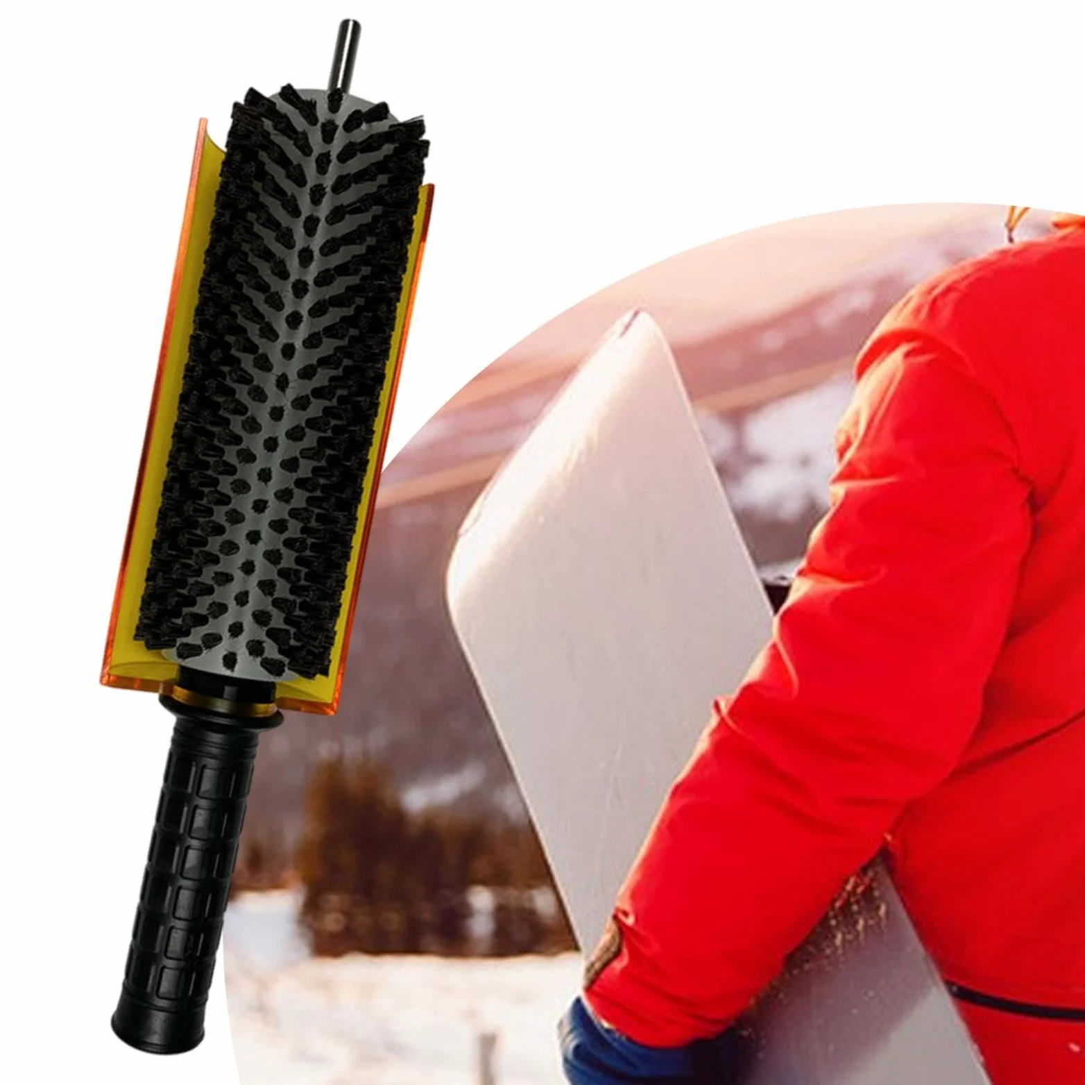Perfeclan Cepillo de esquí con Mango de Eje y Kit de Cubierta Cepillo de Cera para esquís Cepillo Giratorio Cepillo de Cera para Snowboard Ligero y portátil