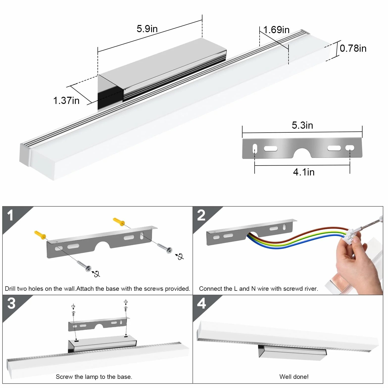 Kingwen Lámpara LED de Espejo 8W 40cm Blanco Frío 6500K IP44 230V