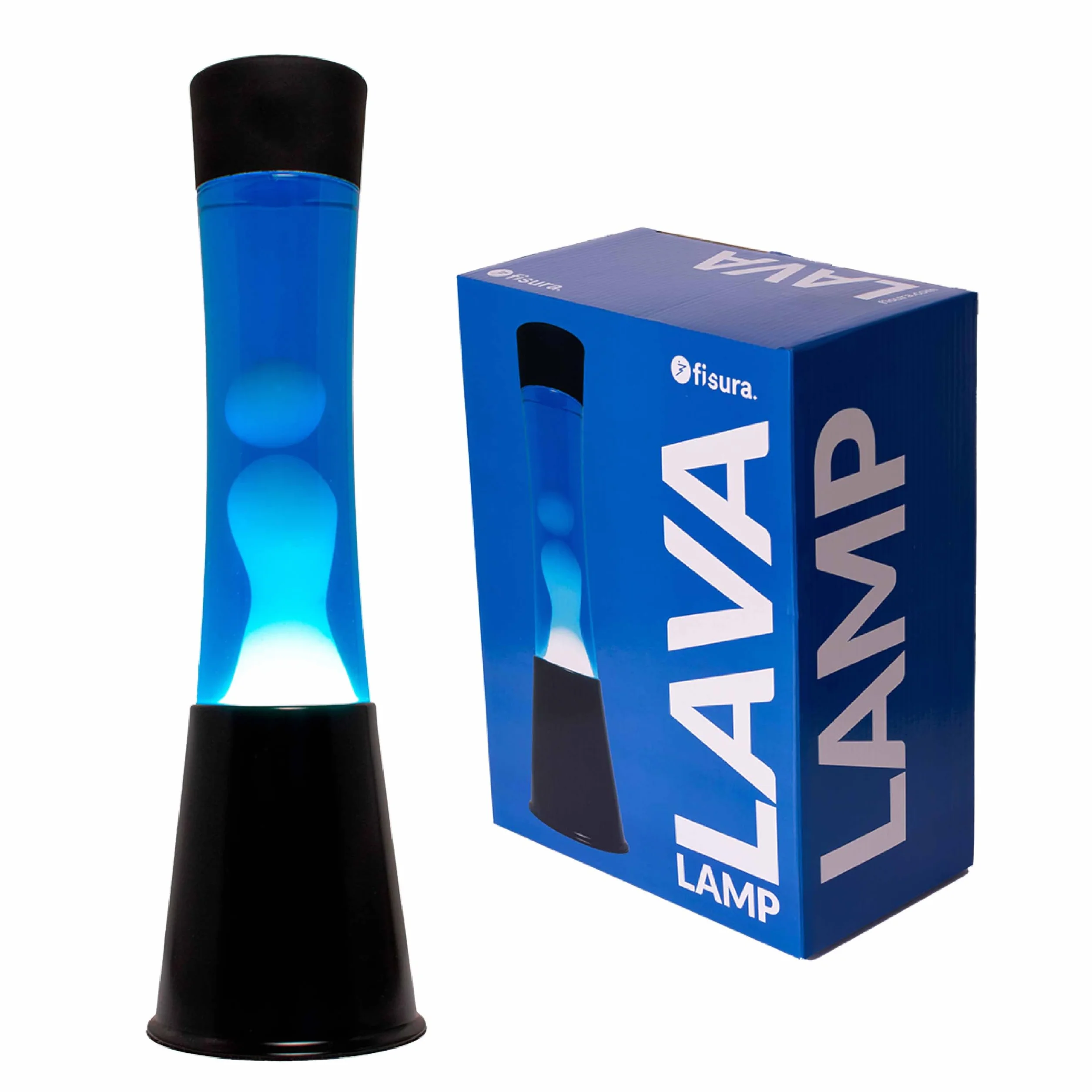 Fisura Lámpara de lava blanca y azul años 70 11x11x39,5 cm