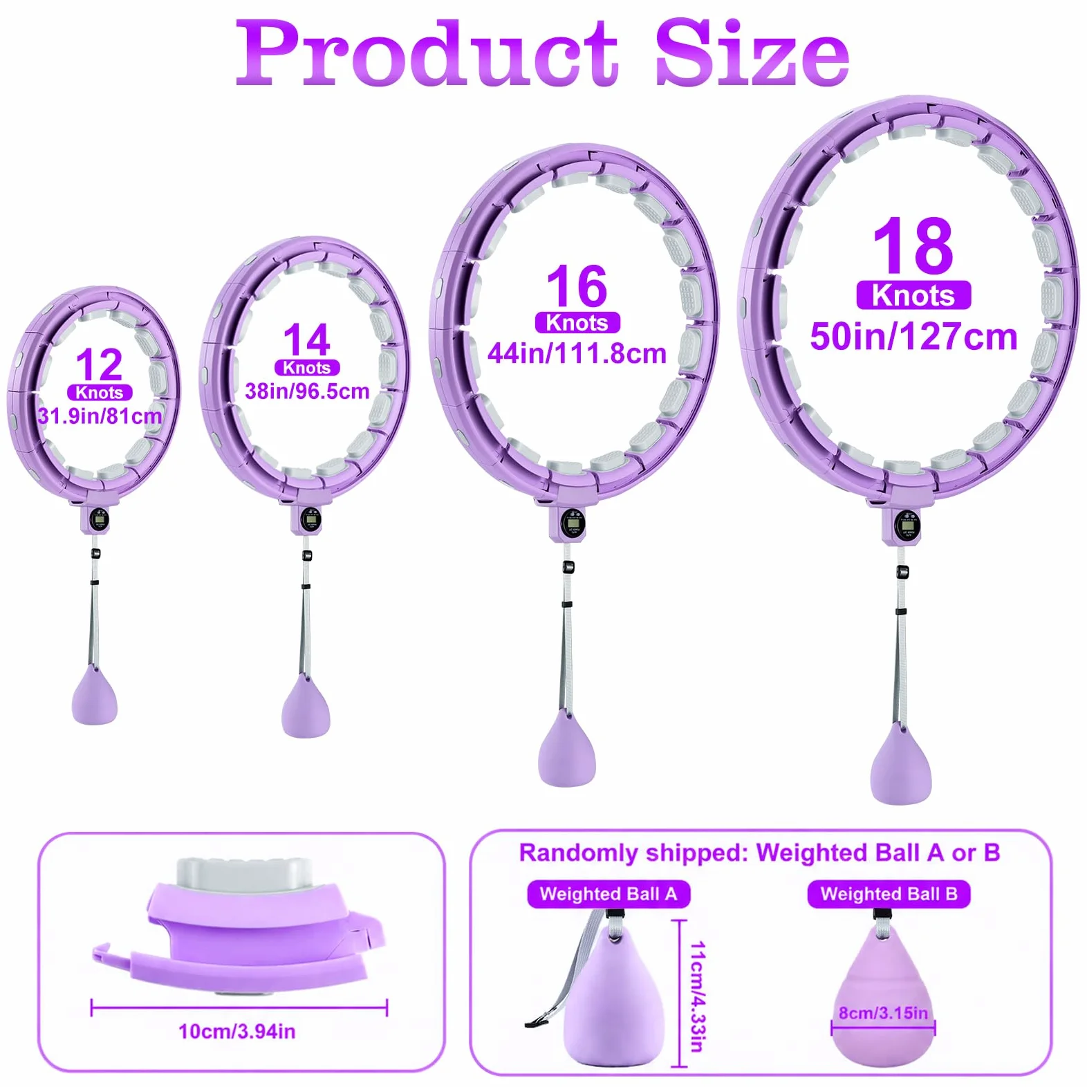 Aro de Hula Hoop Smart para Adultos y Principiantes, aro de Hula Hoop Desmontable con 18 Nudos, Bola de Peso y Contador, para Adelgazar y Ponerse en Forma, para Mujeres y Hombres