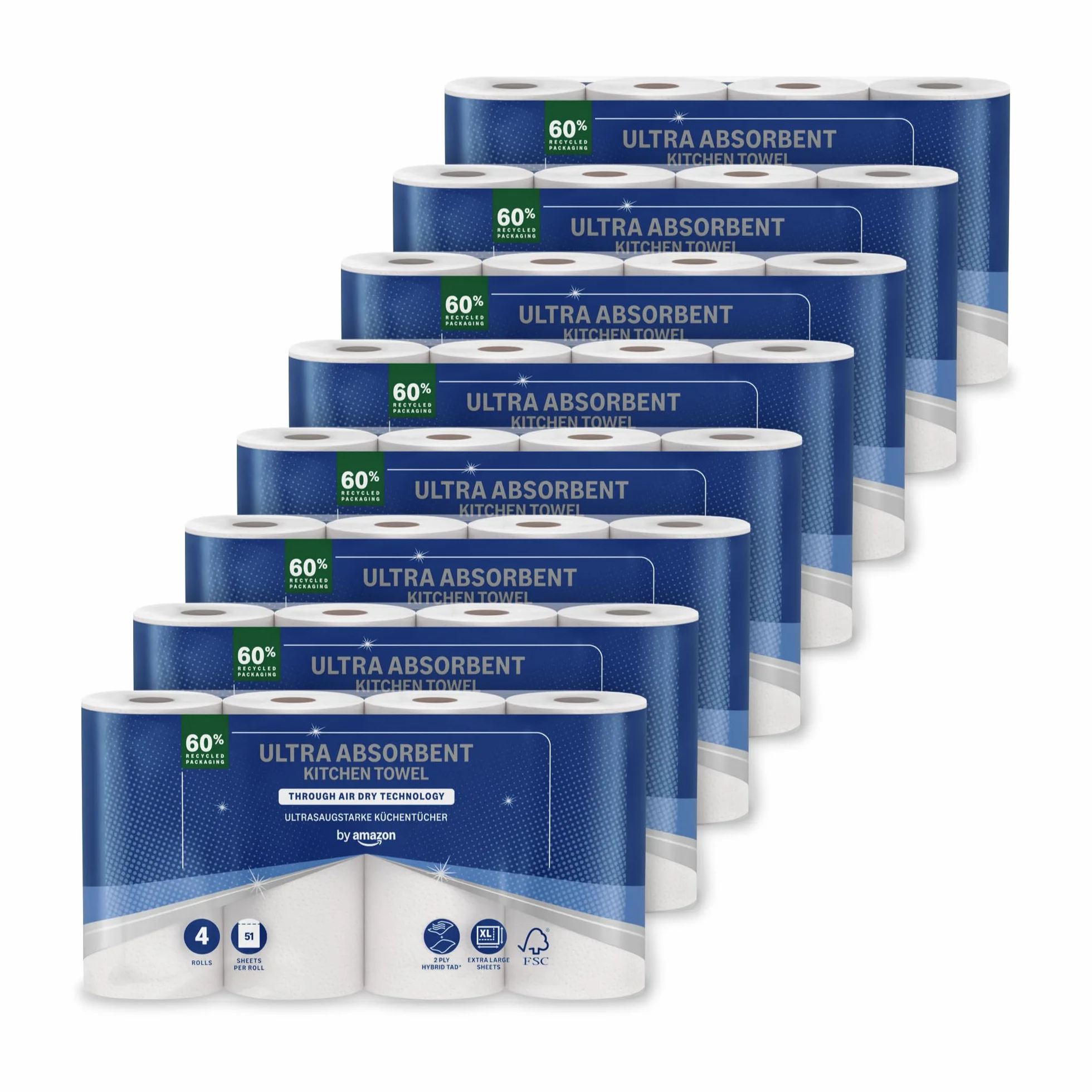 by Amazon rollo de cocina TAD ultra absorbente, 32 rollos, 51 hojas, certificado FSC