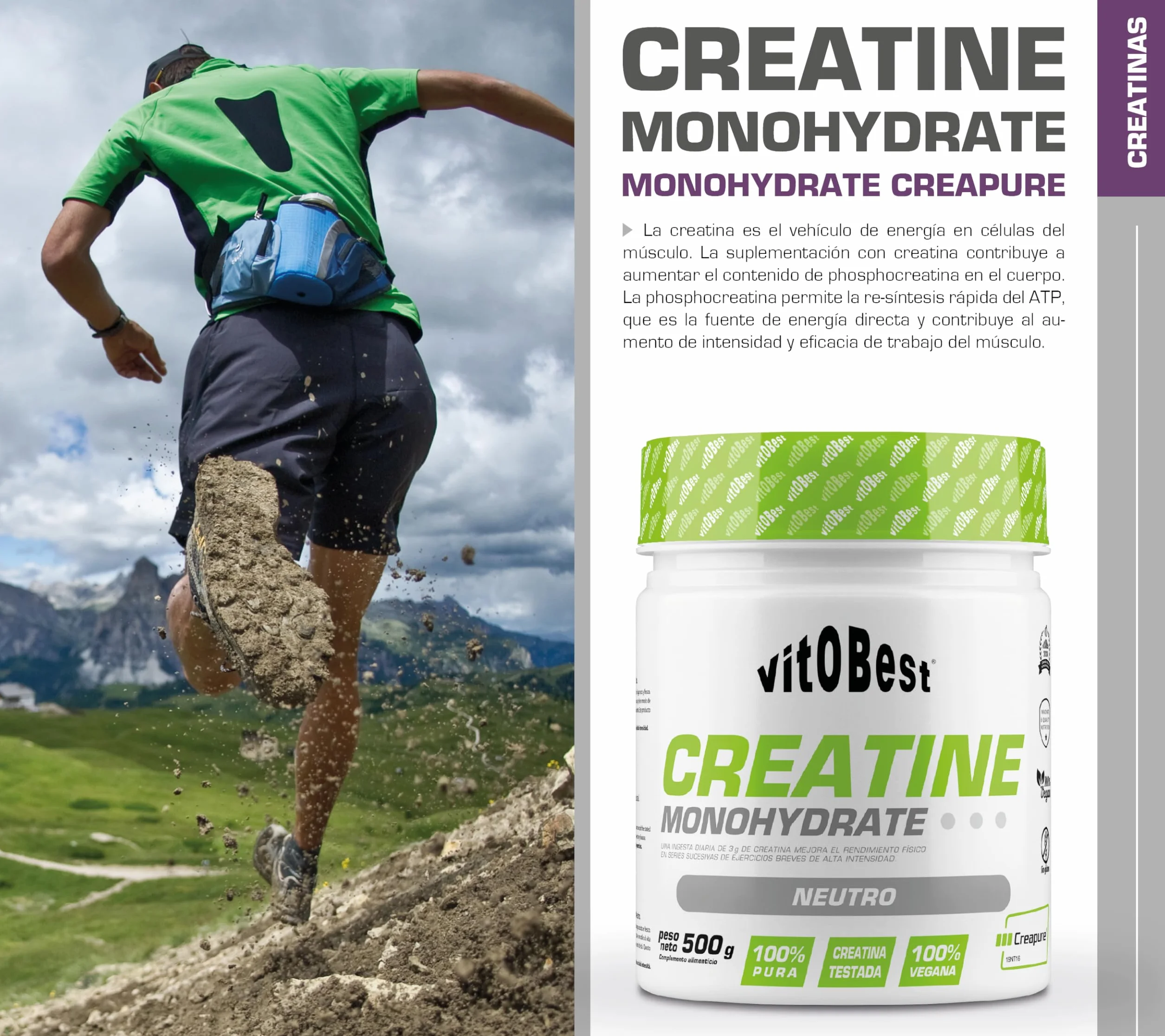 VITOBEST Creatina Monohidrato Creapure 500 g Sabor Neutro