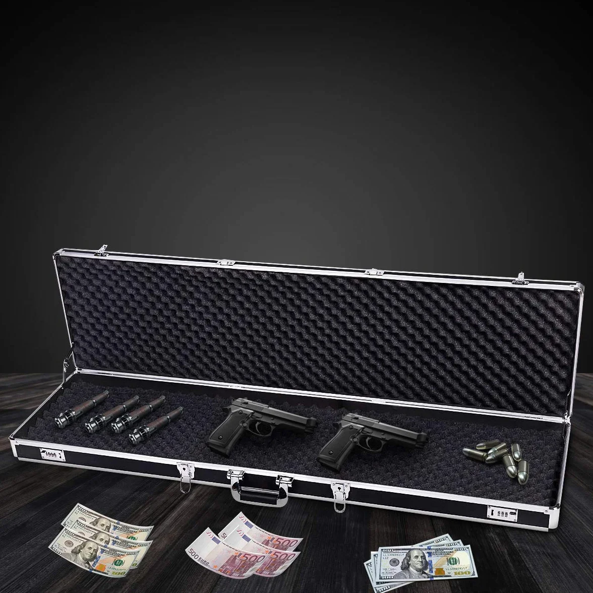 GYMAX Maletín de Aluminio para Armas de Fuego, Estuche para Rifle con 2 Cerraduras de Combinación, Caja de Munición Caza con Asa de Transporte, 133,5 x 34,5 x 11,5 cm