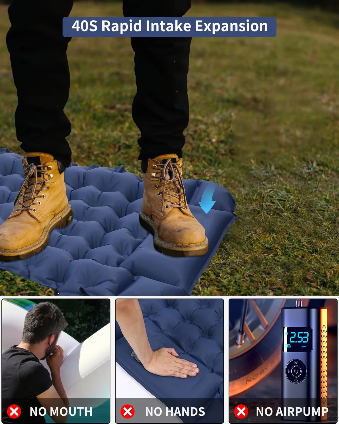 Zawaer Colchoneta De Camping Inflable Ultraligera para Dormir con Almohada, Esterilla Camping,Colchones Campings Autohinchable, Esterilla Dormir, para Exteriores, Senderismo