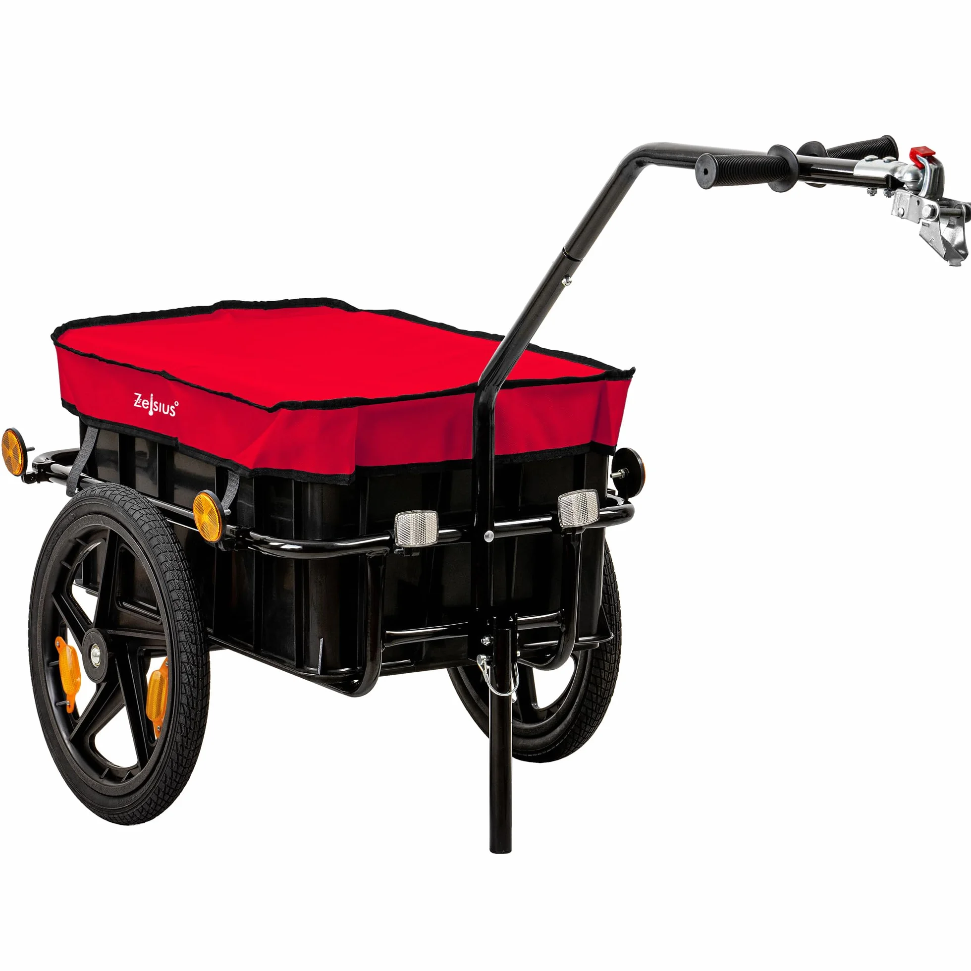Zelsius Carrito de bicicleta, transporte, 68 litros, remolque de bicicleta, remolque de carga con bandeja de plástico, remolque de transporte, caja de transporte