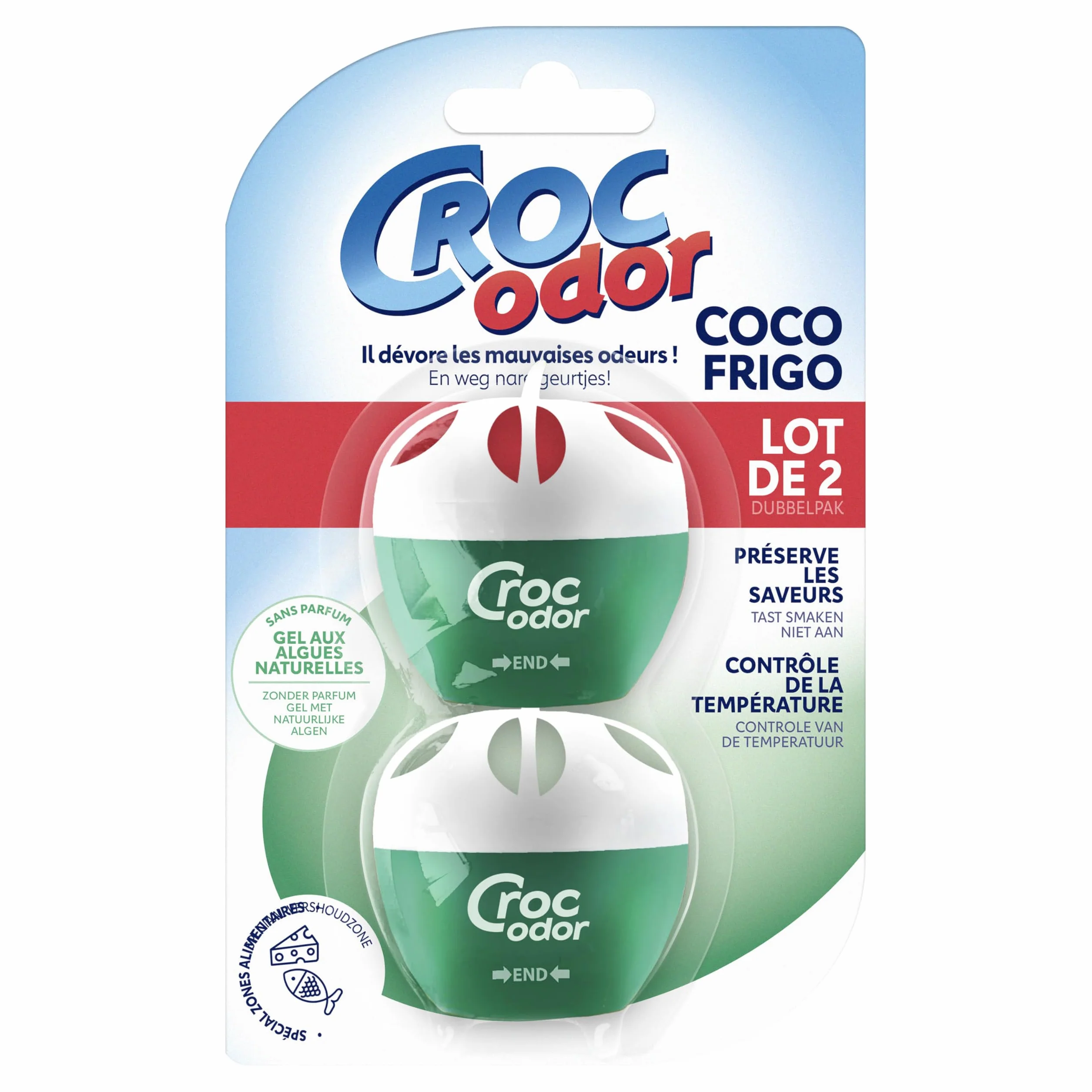 Ambientador para nevera Croc Odor 2 x 33 g con indicador de temperatura sin perfume seguro para alimentos