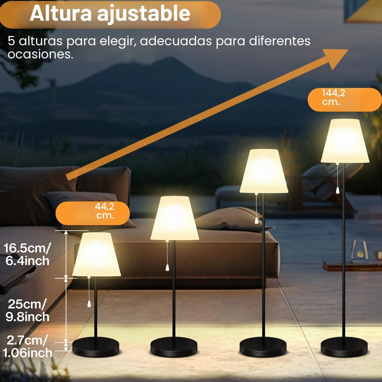 Lámpara de pie solar exterior IP65 resistente al agua USB recargable brillo regulable blanco cálido RGB inalámbrica terraza