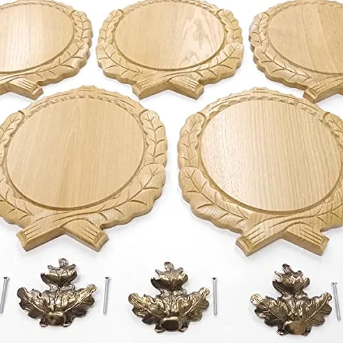 GTK Oferta 5 placas de cuña talladas de roble claro AF 19 cm con 5 hojas de roble, portada grande, cuña, tabla de especias, cartel trofeo.