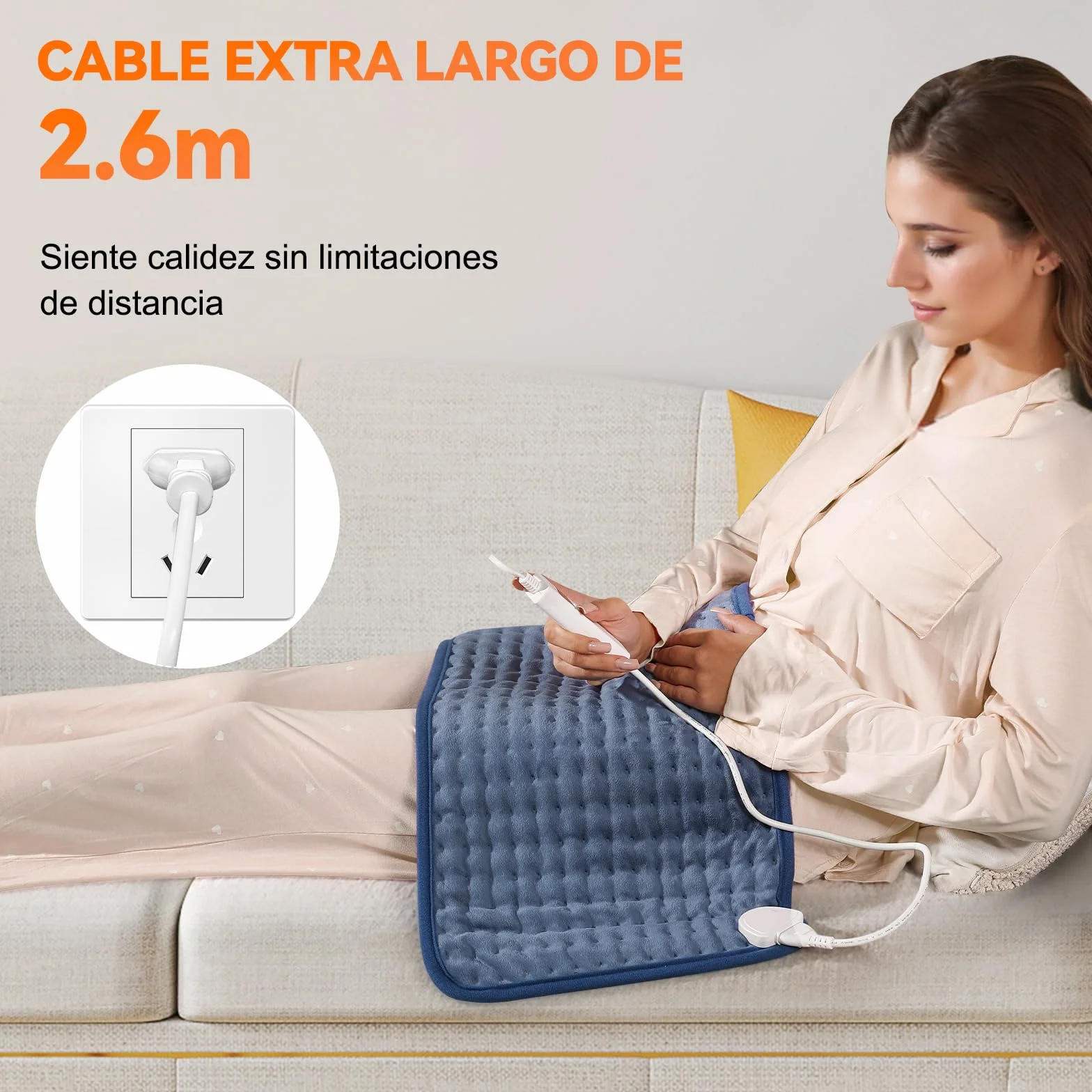 Manta Electrica Lumbar, 30x60cm Esterilla Electrica mit 4-Stunden-Timer und 6 Heizstufen, Almohadilla Electrica Lumbar con Mando a Distancia Digital, Apagado Automático, Lavable a Máquina Azul