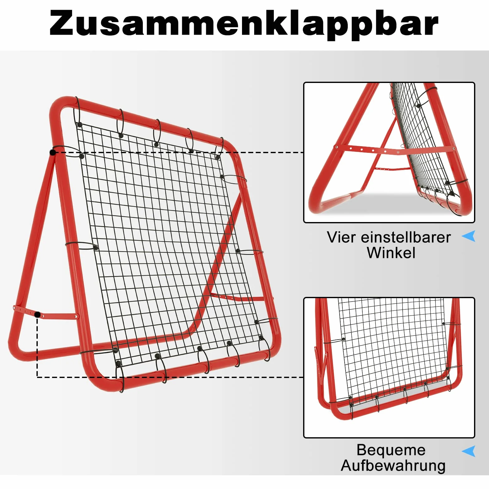 Red de rebote de fútbol, red de rebote para entrenamiento de fútbol, béisbol, tenis, ajustable, 5 niveles, plegable, para futbolín, atleta, para niños (100 x 100 x 65 cm)