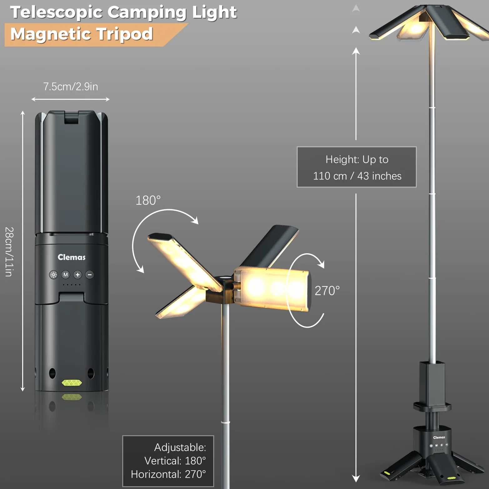 Clemas Luces telescópicas recargables, 14000 mAh, LED, multifunción, magnéticas, iluminación para el lugar de trabajo, inalámbrica, regulable, lámpara de tienda de campaña