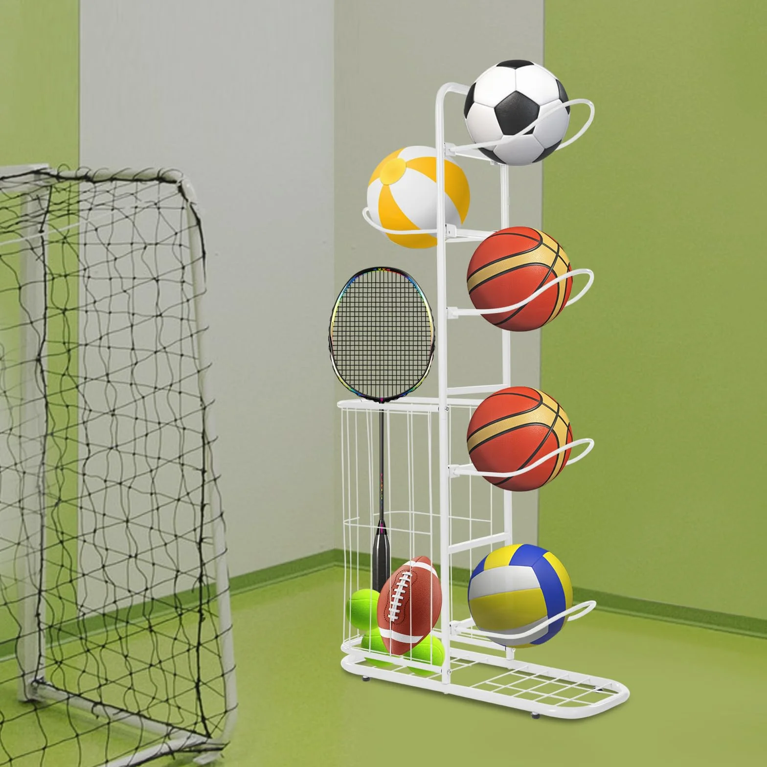 Soporte de baloncesto 5 bolas estante equipo deportivo blanco