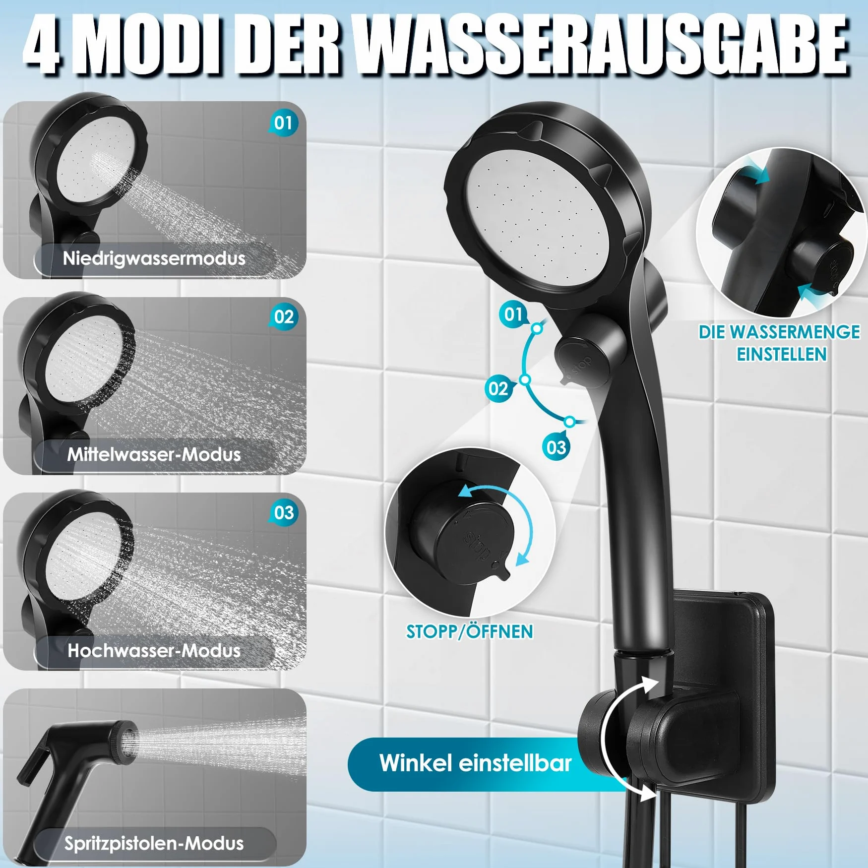 Ducha de camping con bomba, ducha portátil de camping con batería recargable de 8000 mAh, ducha móvil con indicador de temperatura, manguera de 2 m para camping, lavado de coche, ducha de