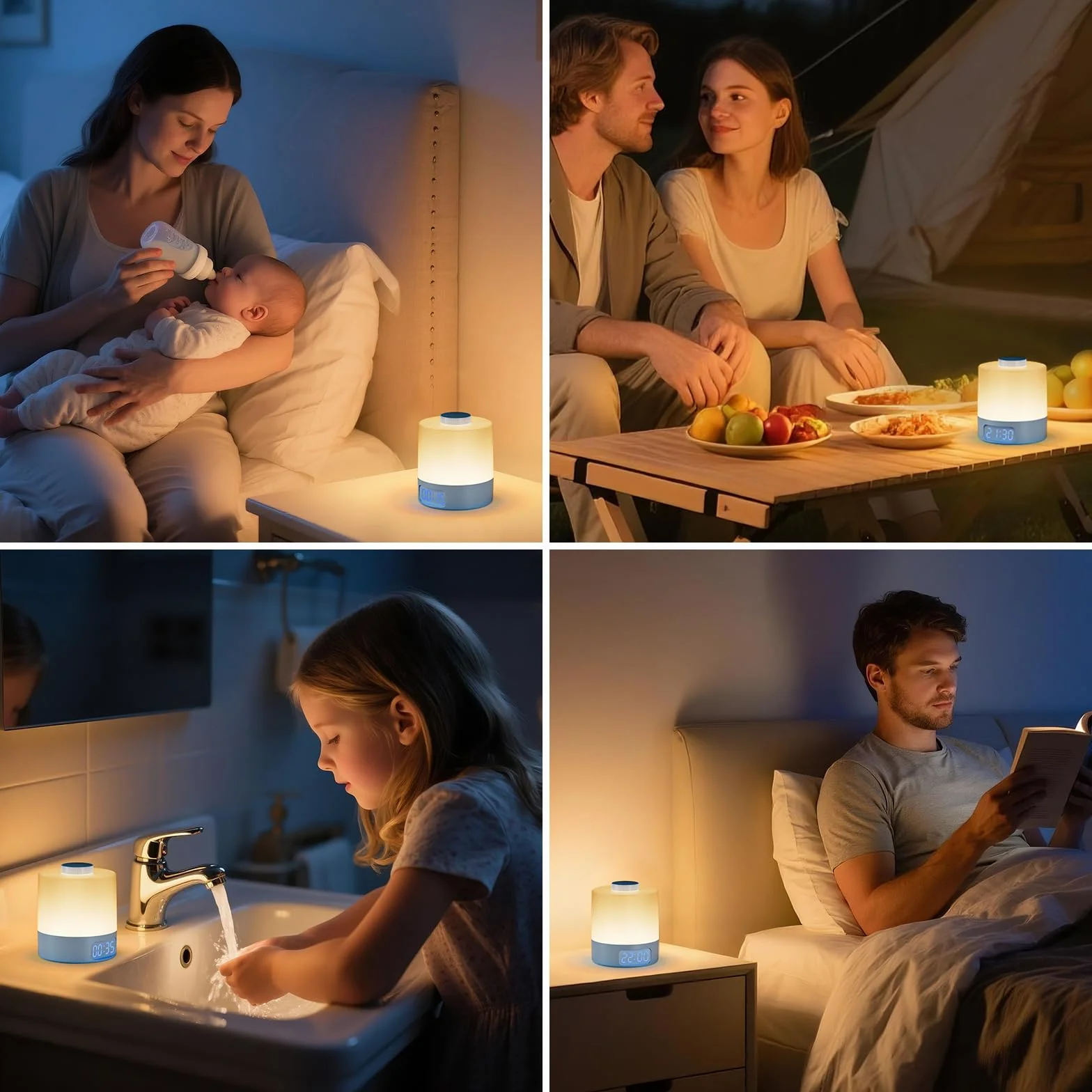 WOBANE Lámpara de Mesita de Noche Recargable USB 3600 mAh 3 Temperaturas de Color