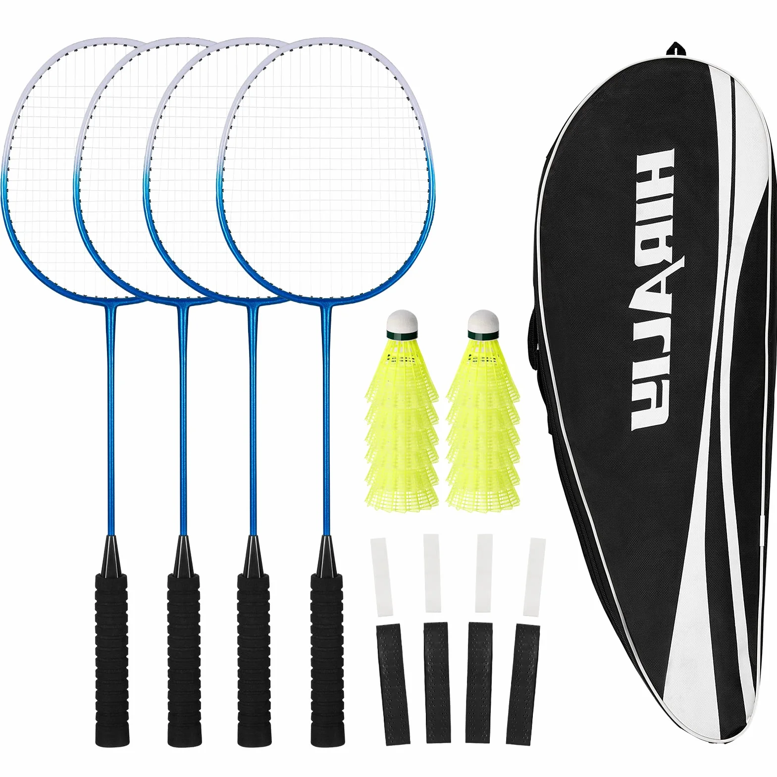 HIRALIY Juego de 4 Raquetas de Bádminton para Exterior con 12 Volantes y Bolsa