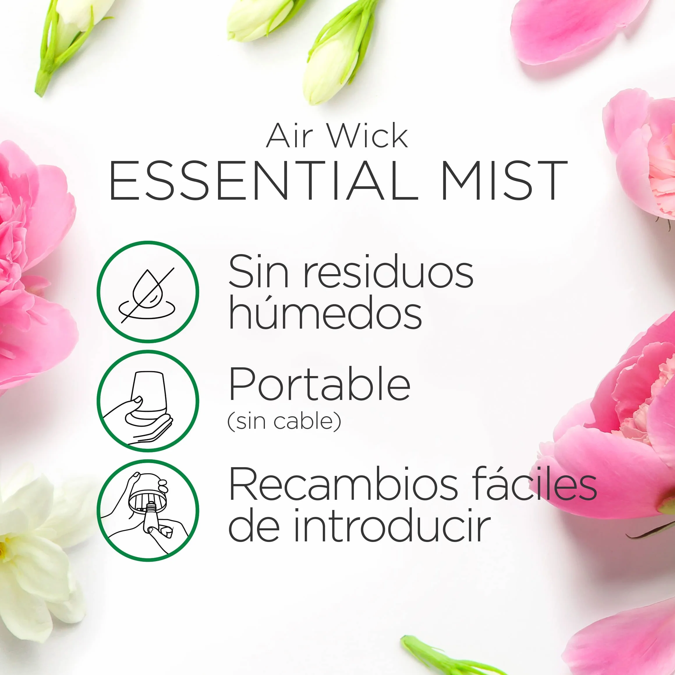 Air Wick Essential Mist Recambio Ambientador Difusor Aceites Esenciales Peonia Jazmín 3x20ml