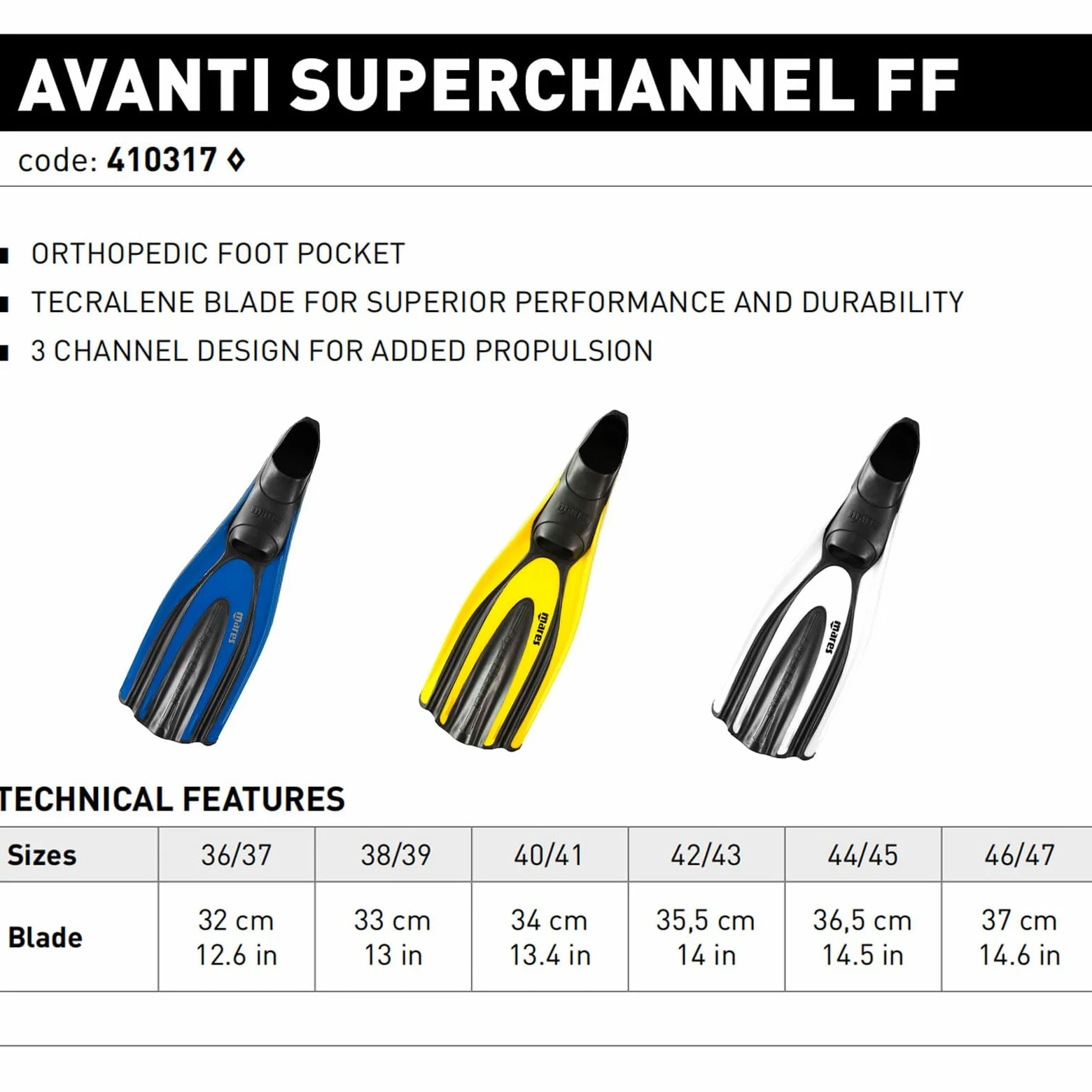 Mares Avanti Superchannel Full Foot Aletas de Buceo, Unisex Adulto