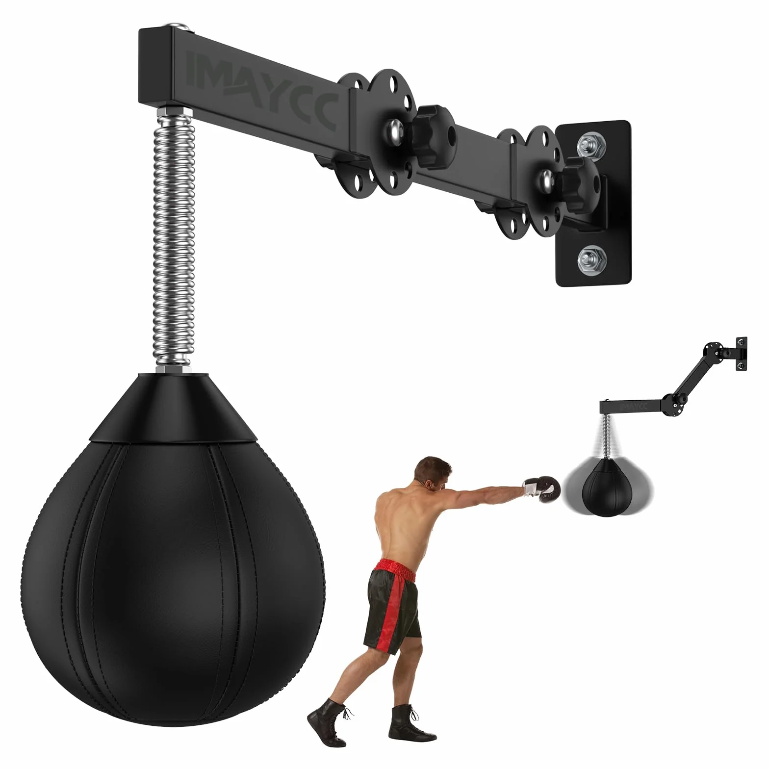 IMAYCC Speed Punchingball, soporte de pared para saco de boxeo, altura ajustable y plegable, pera de boxeo, saco de boxeo colgante para niños, adolescentes y adultos, para entrenamiento en el gimnasio