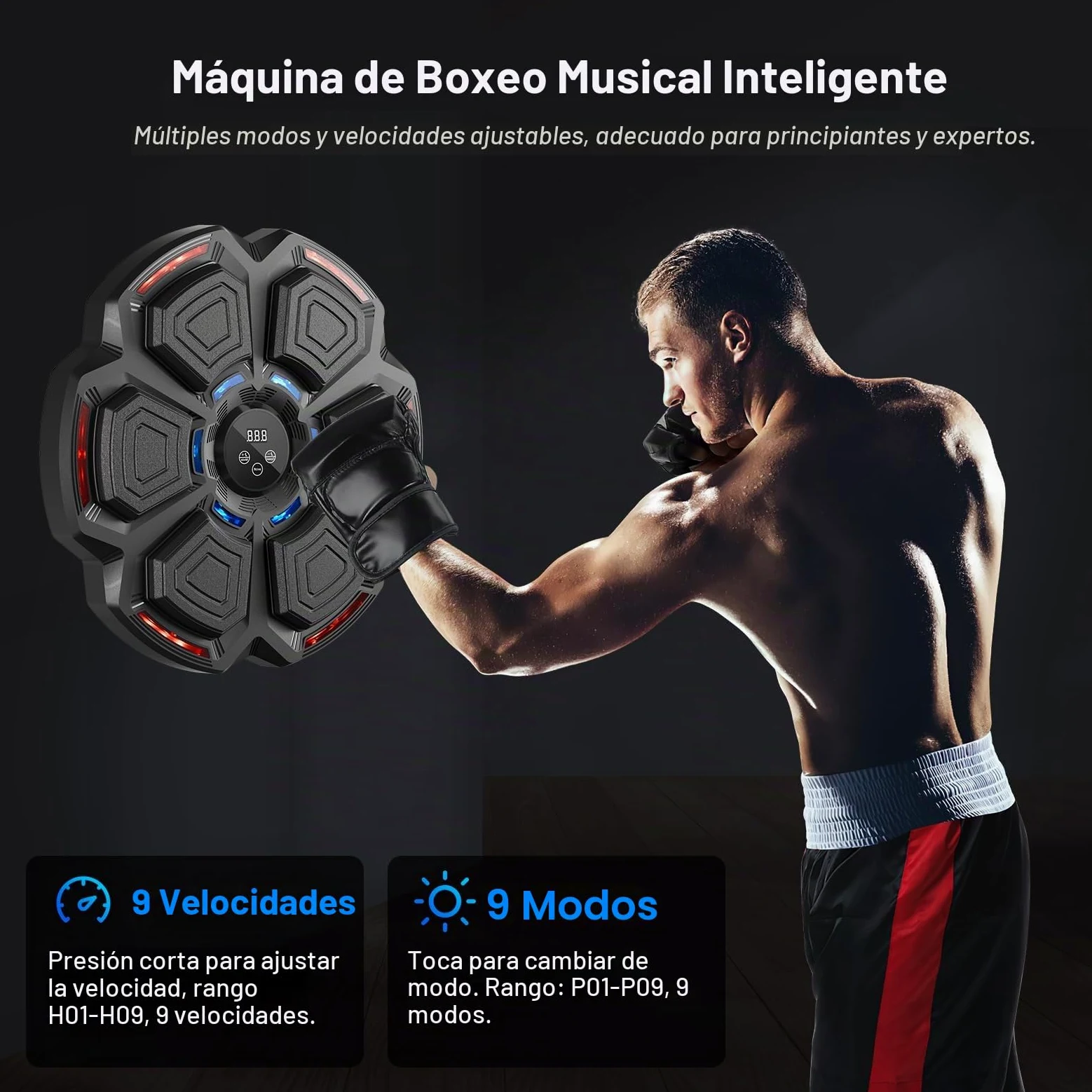 FOOING Máquina de Boxeo Musical Inteligente con Bluetooth, Luces LED y Niveles de Velocidad para Adultos y Niños, Equipo de Entrenamiento para Aliviar el Estrés con Guantes de Boxeo y Práctica Casa