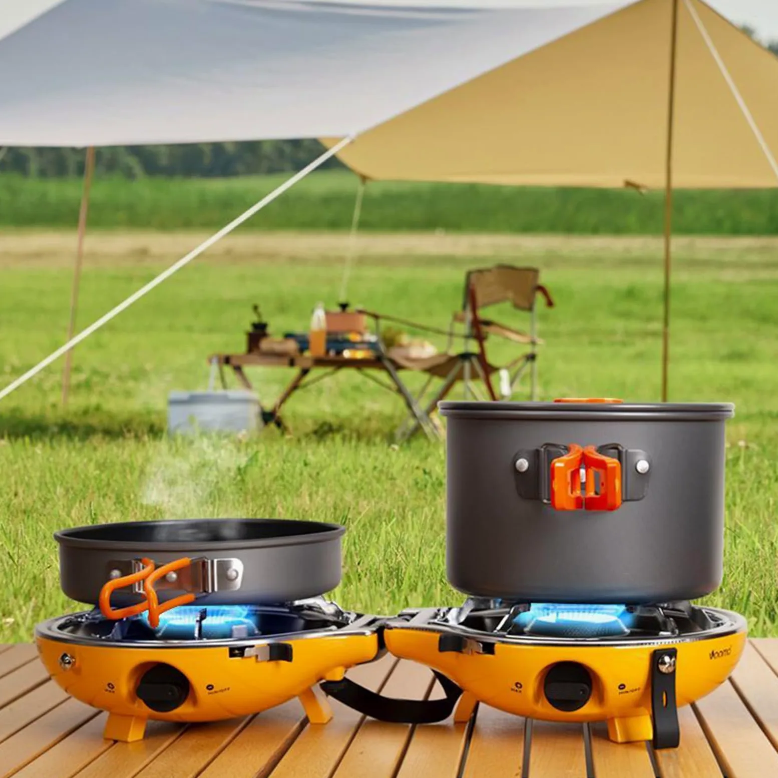 Estufa de camping portátil de gas de 17000 BTU con 2 quemadores ajustables e encendido piezoeléctrico, cocina al aire libre para senderismo, senderismo, picnic, fácil de usar, diseño ligero