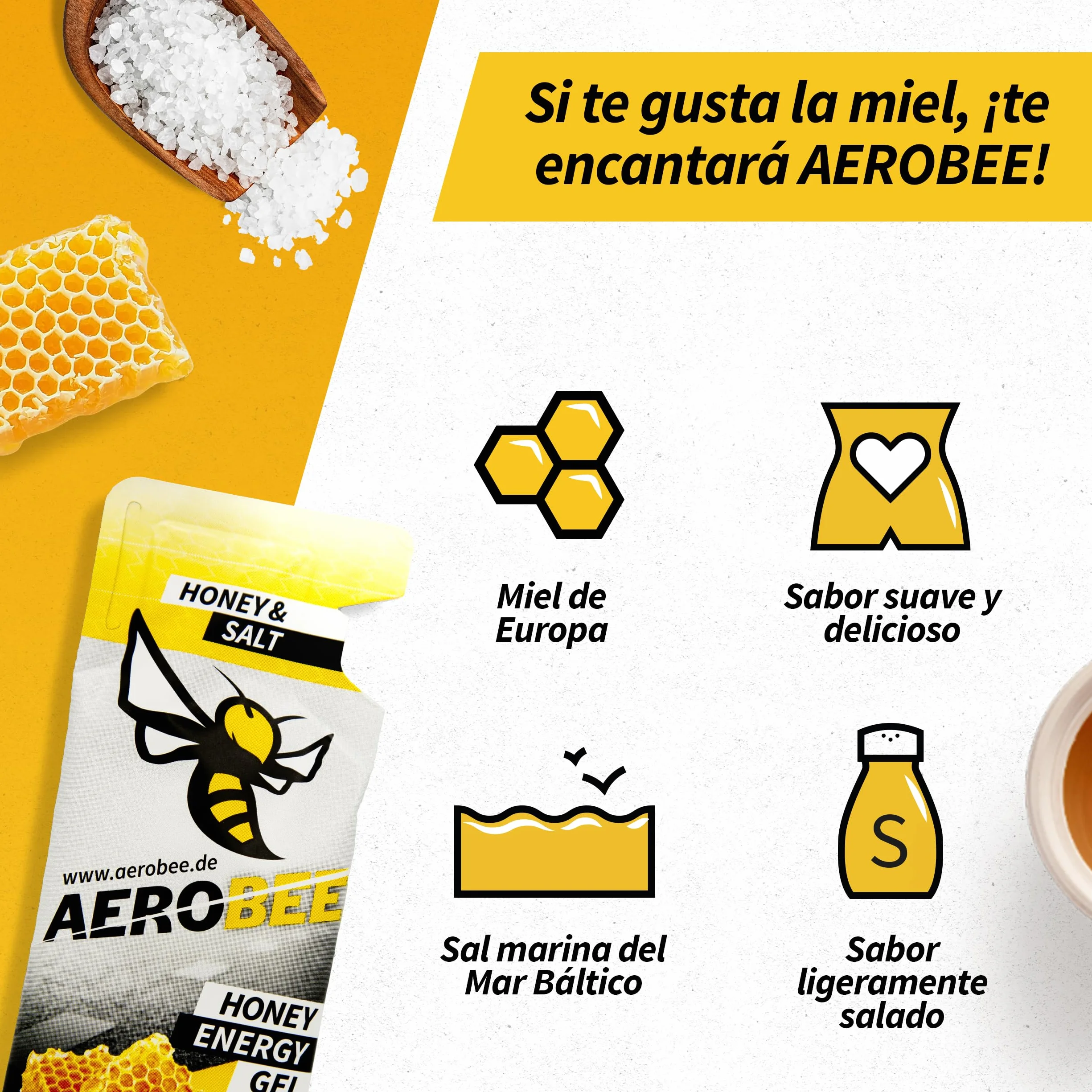 AEROBEE Energy Gel Classic Sabor a Miel y Sal 10x26g Gel Deportivo Energético Natural
