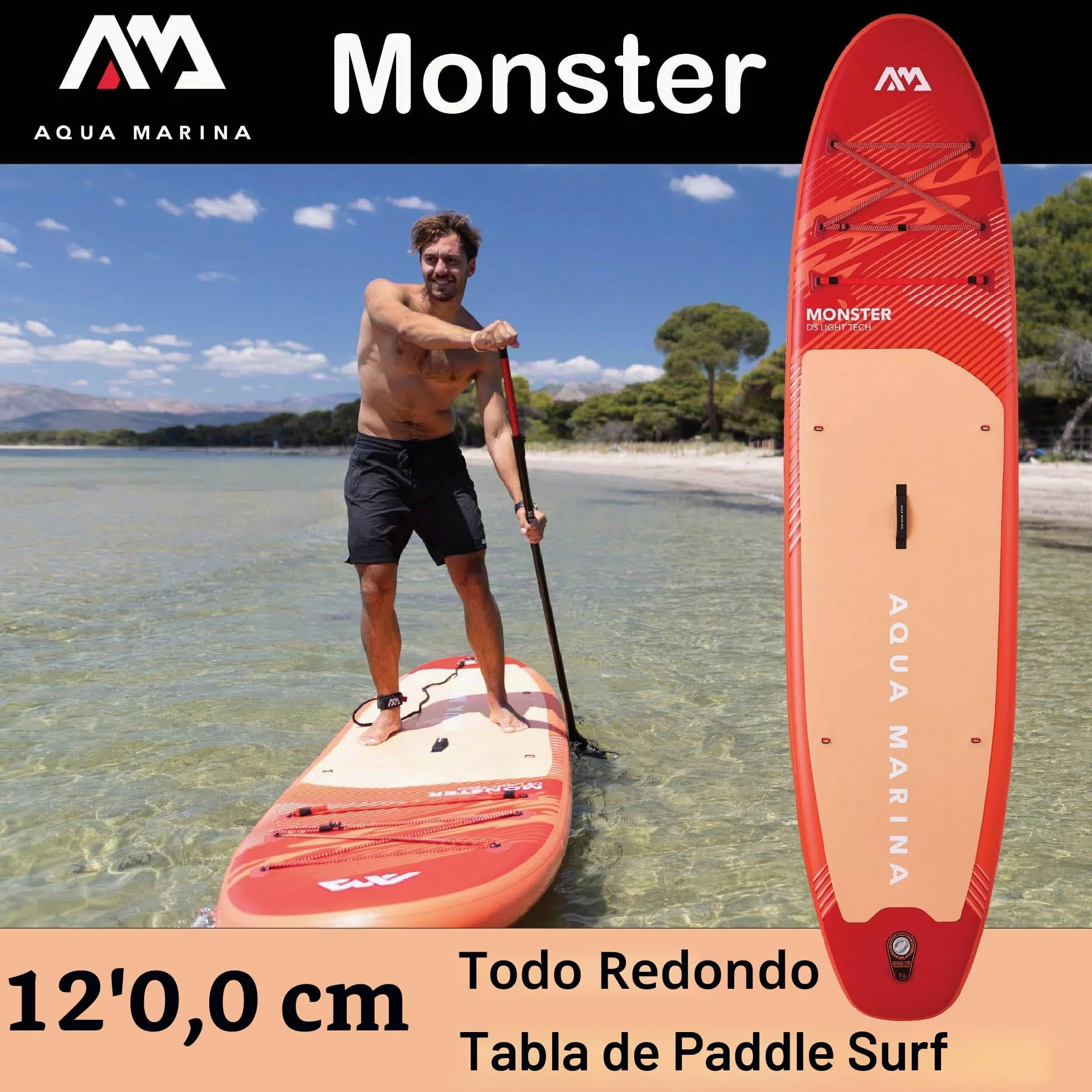 Aqua Marina Monster - Paquete de Tabla de Remo Inflable de 12 pies 0 Pulgadas
