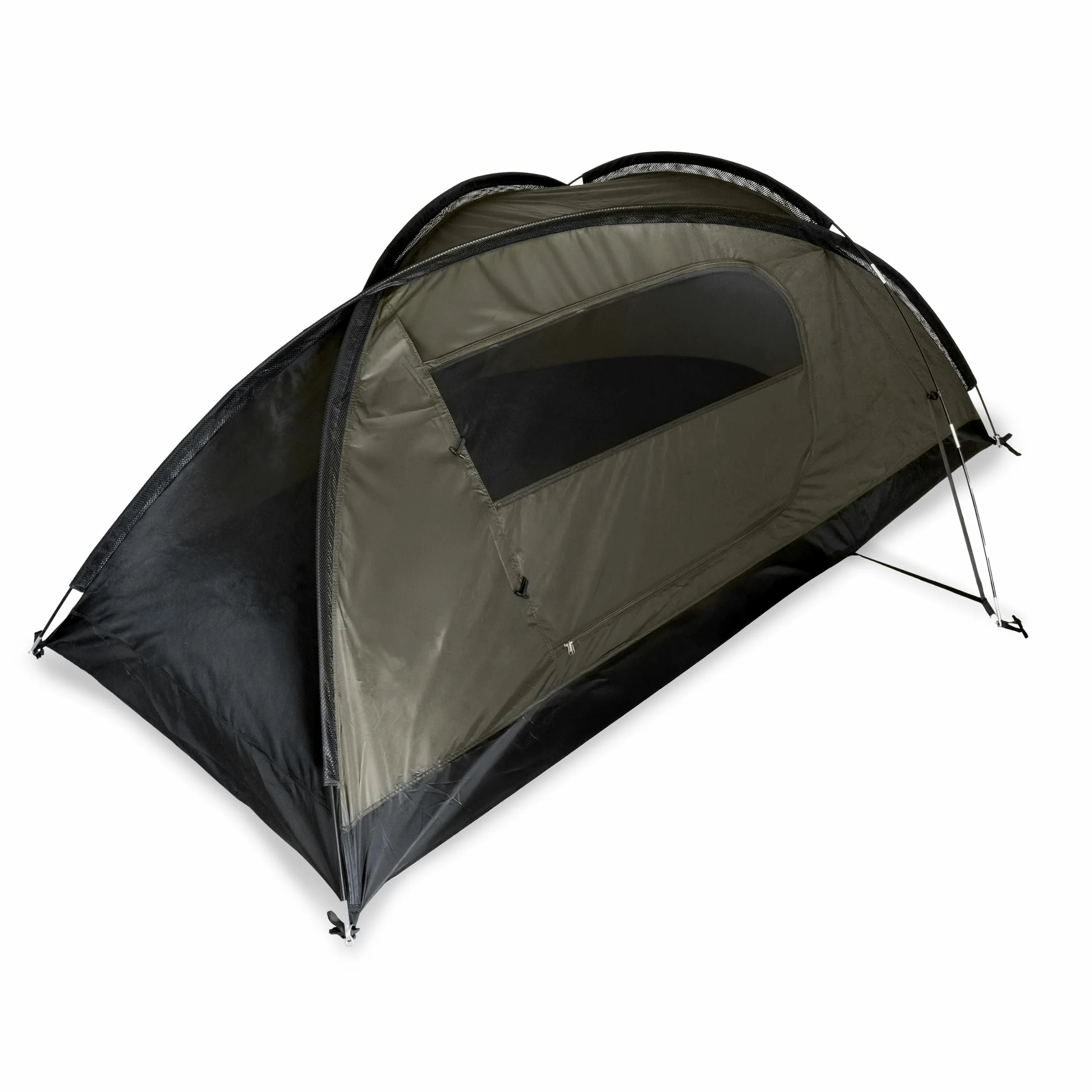 Mil-Tec Recom 1-Person Compact Lightweight Durable Weatherproof Wind & Storm-Resistant Easy-to-Install Tactical Outdoor Hiking Camping Tent with Zipper Entrance & Mosquito Net