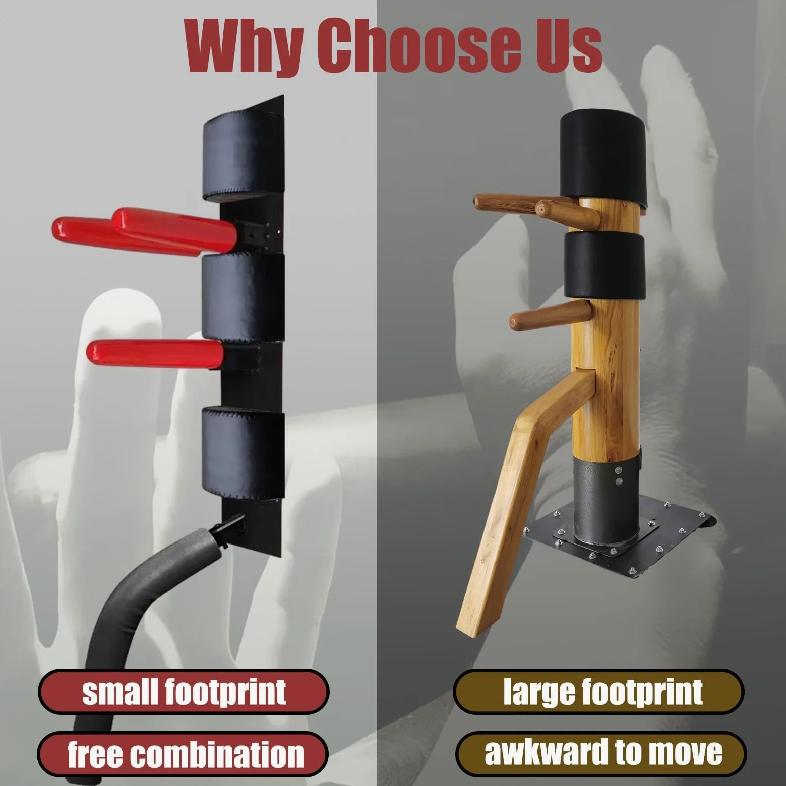 Wing Chun - Chupete de entrenamiento de artes marciales, montaje en pared, para practicar karate, patadas, palos de madera