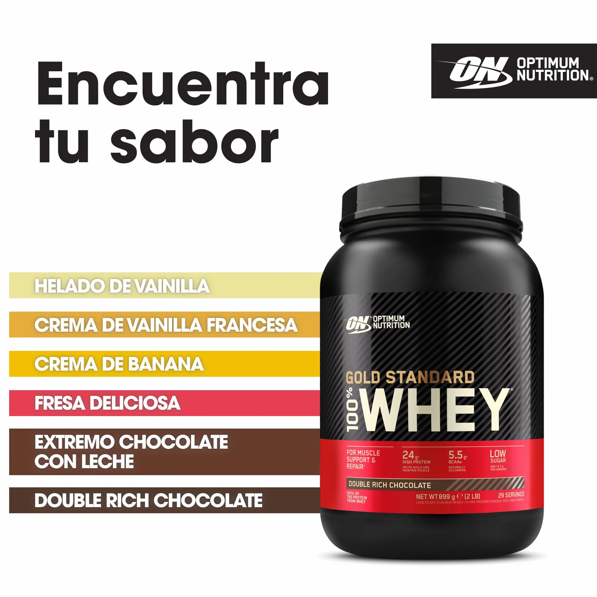 Optimum Nutrition Gold Standard 100% Whey Proteína en Polvo Doble Chocolate 899g 29 Servicios