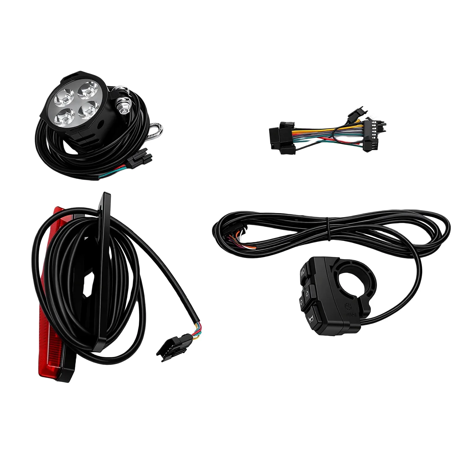 Alomejor Luces para Bicicleta Juego de Luces para Bicicleta Eléctrica con Faro LED y Luz Trasera, Lámpara Delantera de 4 LED de 400 LM con Bocina e Interruptor de Control del Manillar para Viajeros