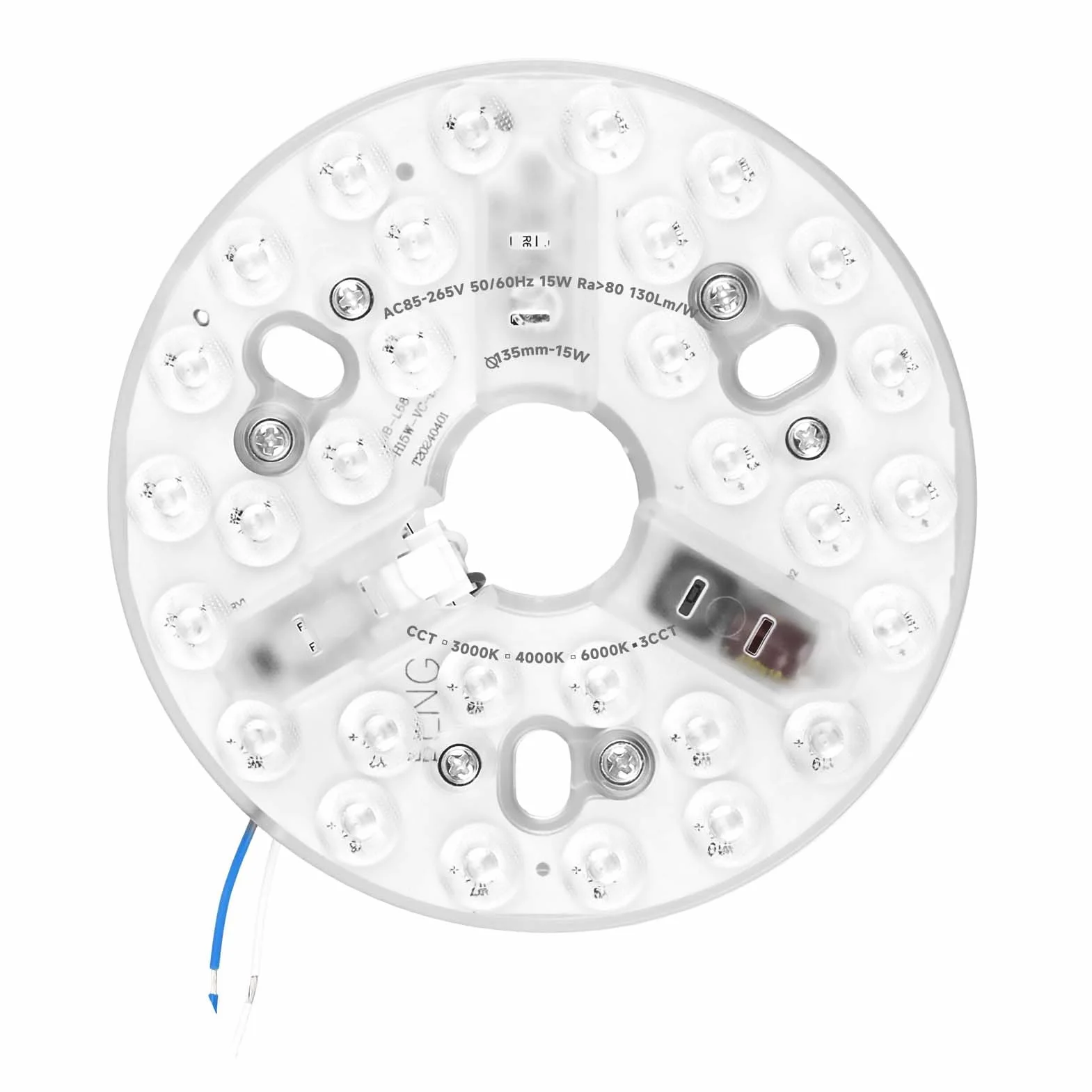 Kit Recambio Luz LED 15W 3000/4200/6500K 85-265V Ventilador Techo 5.3 Panel Redondo Base Aluminio