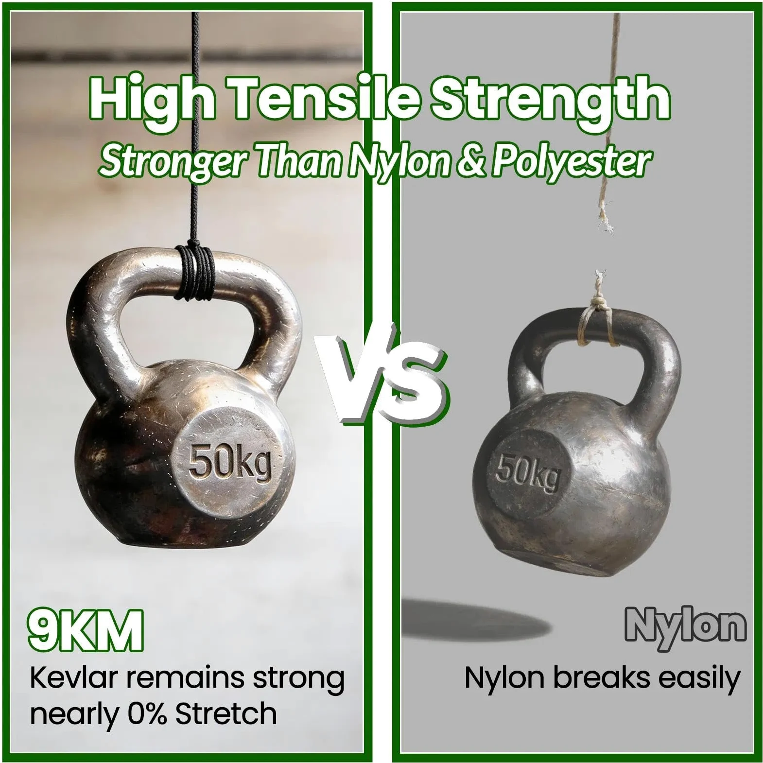 9KM DWLIFE 100% Kevlar - Cuerda trenzada multiusos (22 kg ~ 680 kg), color negro