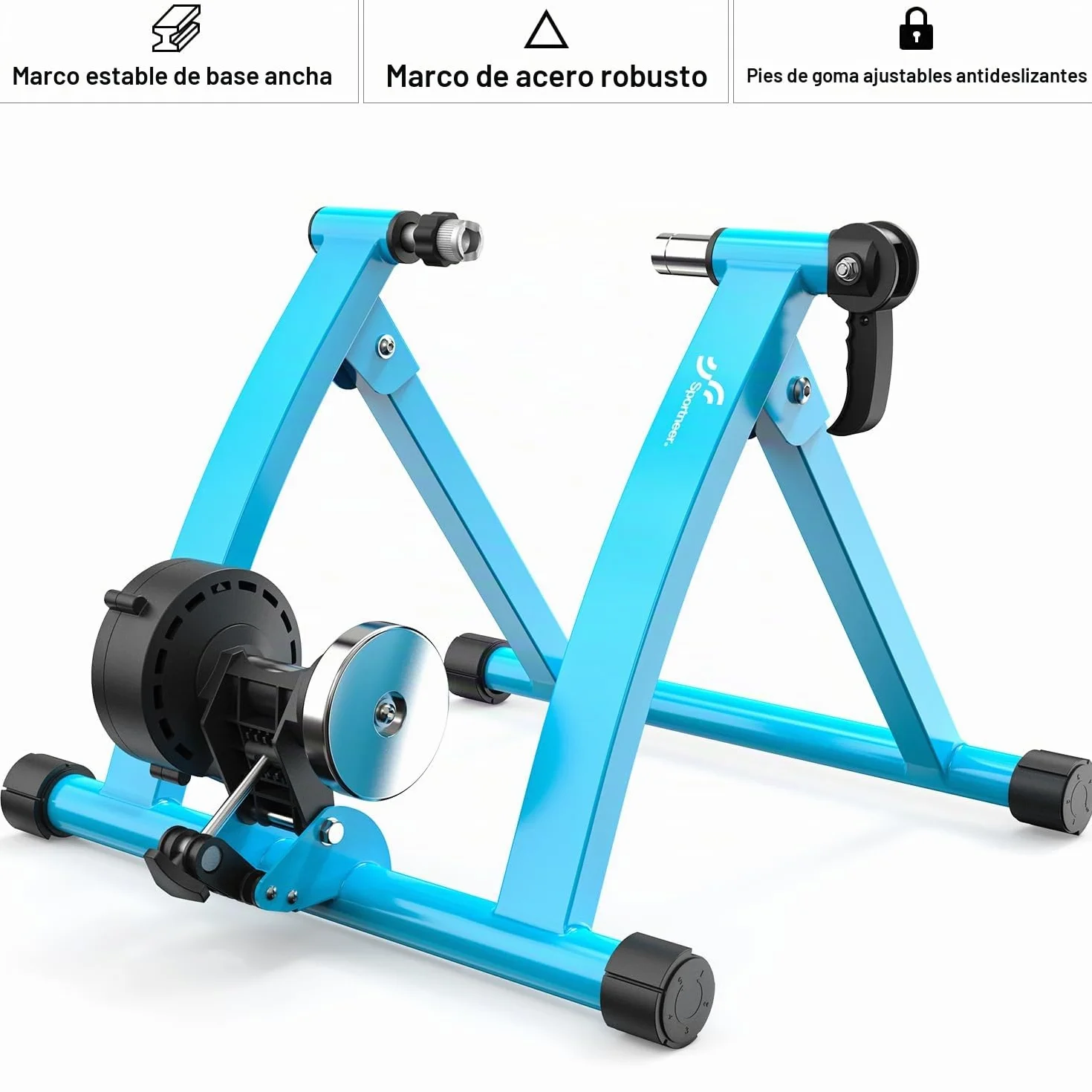 Sportneer Rodillo de entrenamiento para bicicleta – Rodillo magnético para bicicleta de 26 – 28 pulgadas y 700 C de liberación rápida, base de rueda delantera con 6 niveles de resistencia para montar