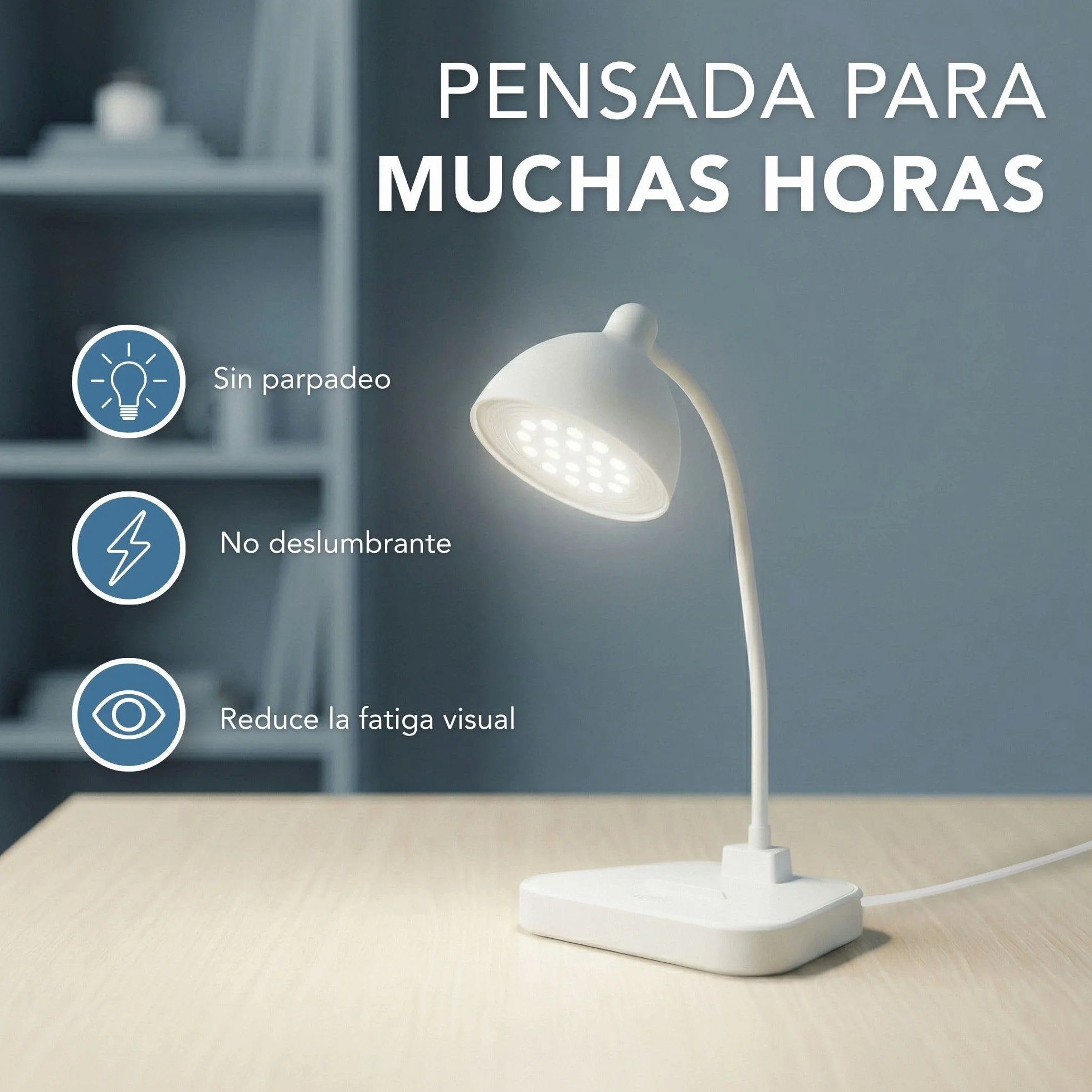 Flexo LED de Escritorio Antifatiga Ocular, Brillo Regulable, Cuello de Cisne Flexible