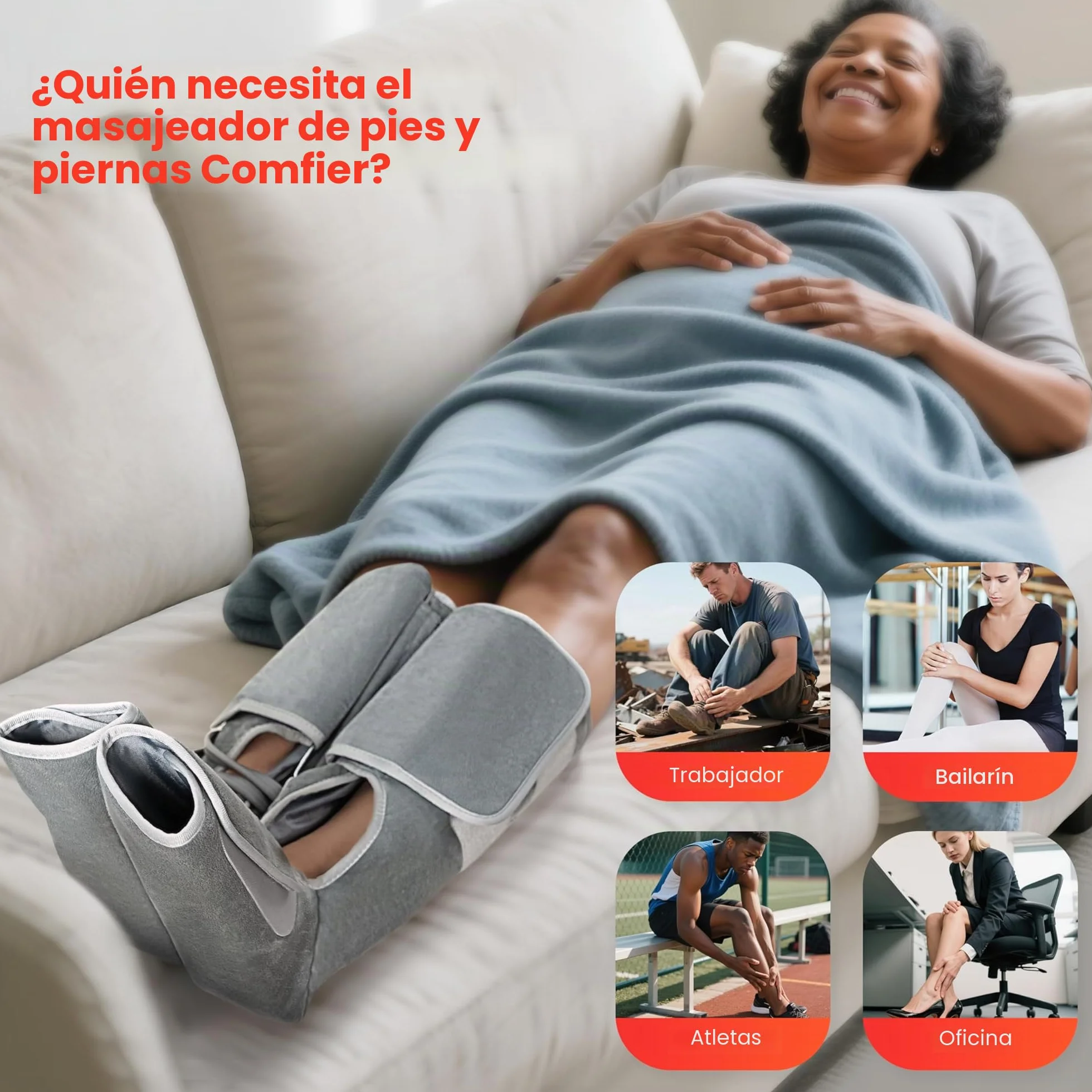 COMFIER Masajeador de Piernas con Compresión y Calor, Botas de Masaje para Pantorrillas y Pies, 3 Intensidades, Regalo