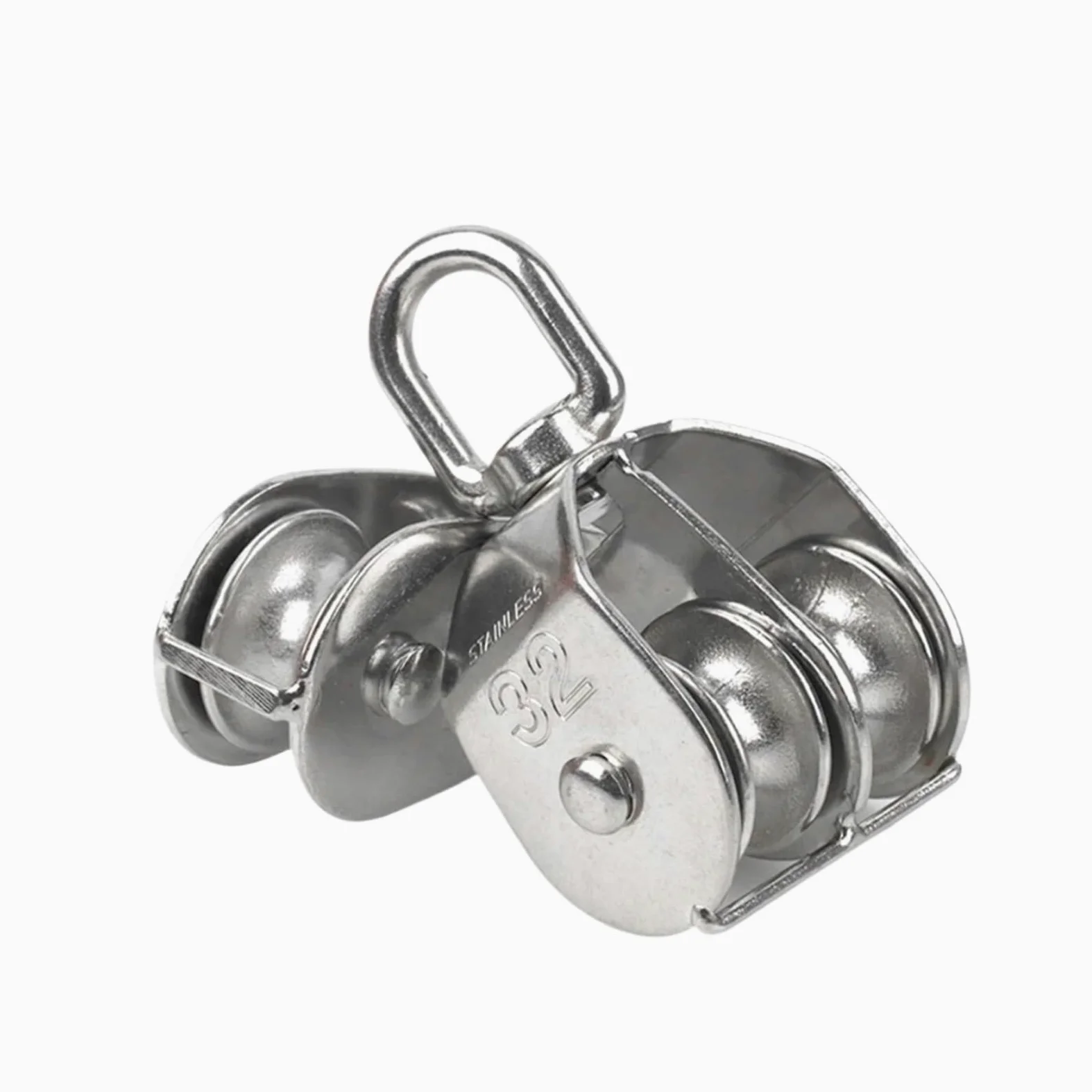 Polea de elevación de acero inoxidable, herramienta de polea de cuerda de doble rueda M15/M25 de 32 mm, equipo de elevación giratorio para elevación resistente