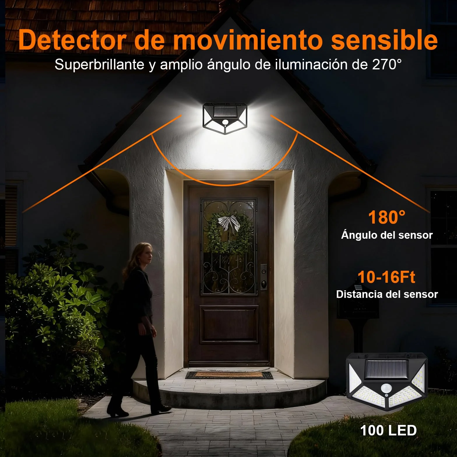 GRIFEMA Focos LED Exterior Solares con Sensor de Movimiento, Lámpara de Pared Solar Impermeable 100 LEDs, IP65, 270°, 800mAh, GDK203