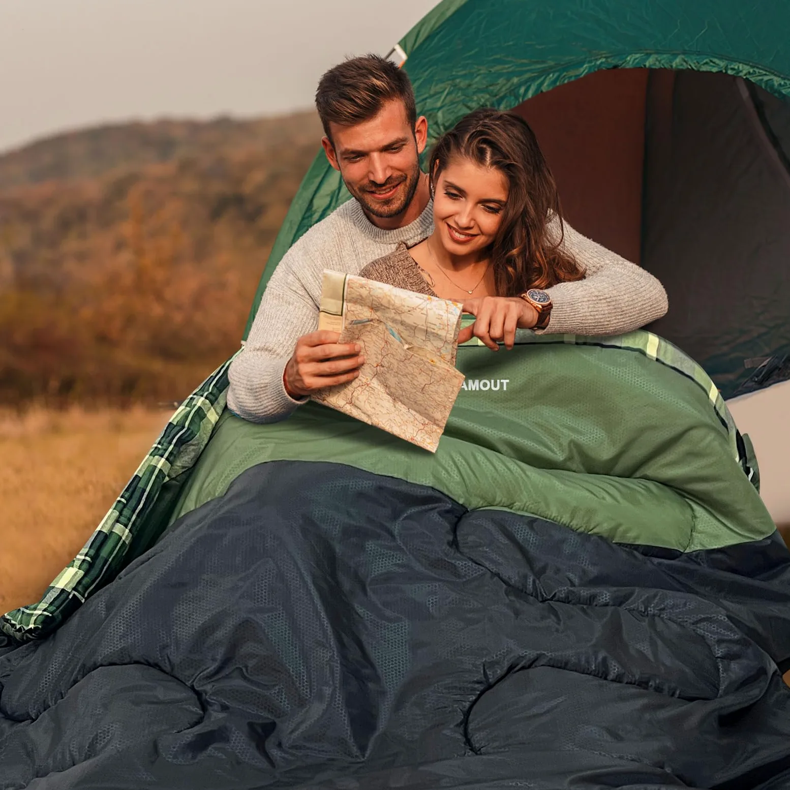 Saco de Dormir Doble de Franela de algodón 220 x 150 cm para Adultos 3-4 Estaciones Saco de Dormir Doble para Exteriores Mantente Caliente Impermeable para Camping Senderismo o Senderismo