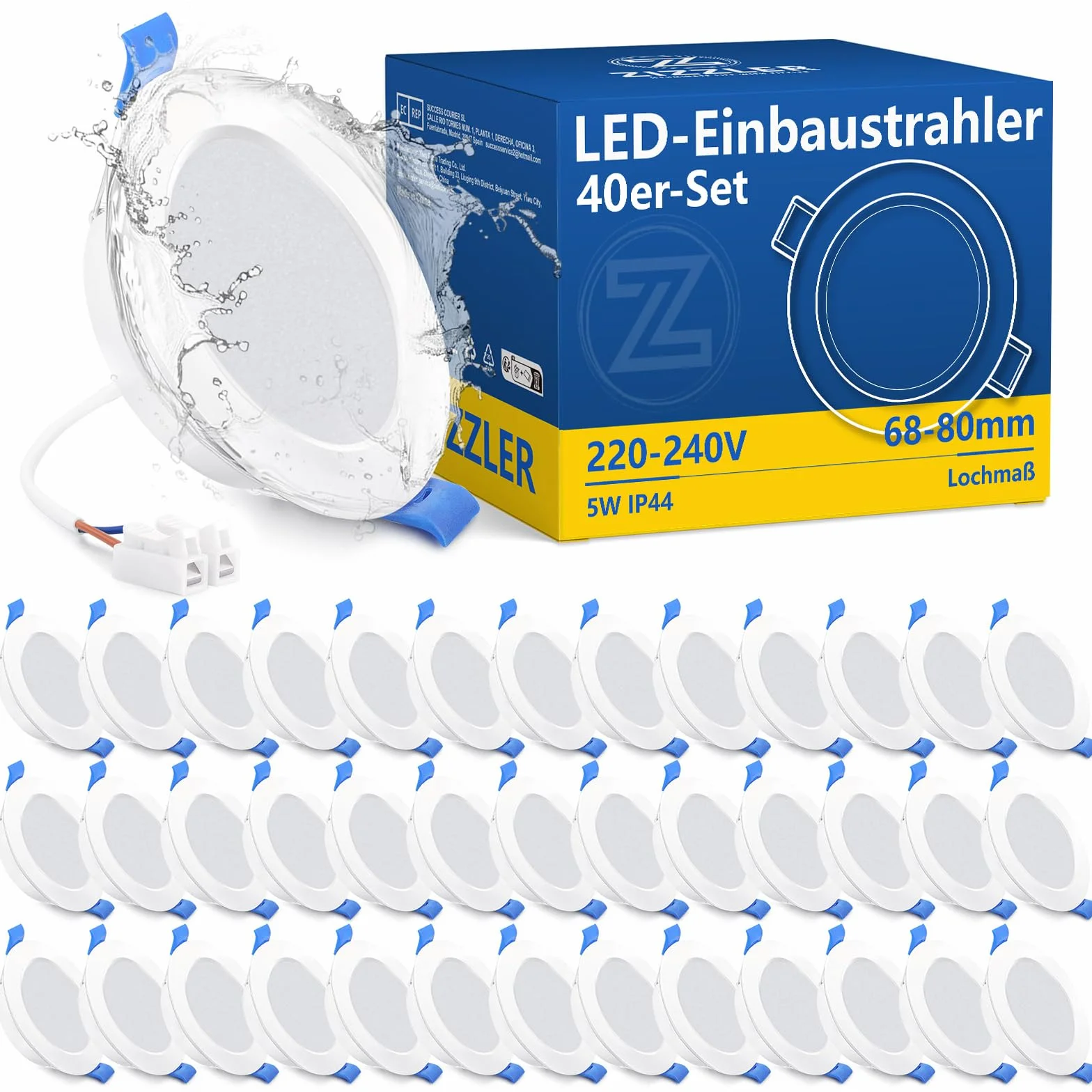 ZIZZLER Downlight Led Empotrable 6000K Blanco Frio 5W IP44 Corte 68-80mm Pack 40 220V-240V